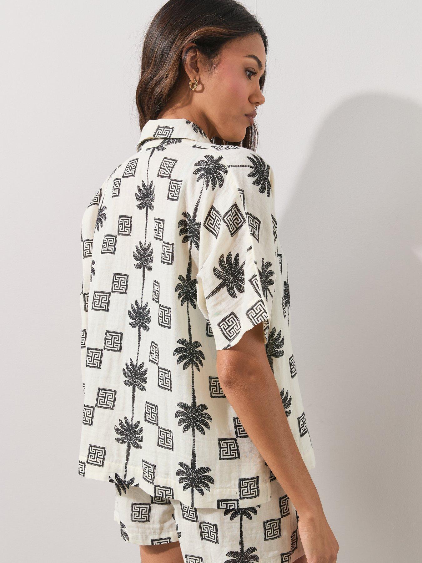 Image 2 of 7 of The Very Collection Palm Printed Beach Shirt Co Ord - Multi