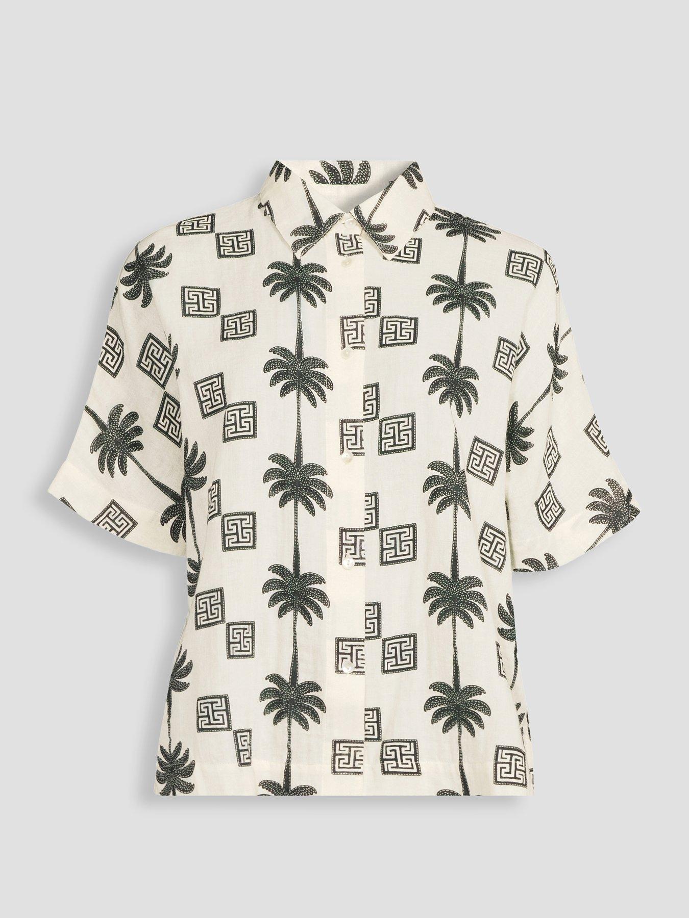 Image 7 of 7 of The Very Collection Palm Printed Beach Shirt Co Ord - Multi