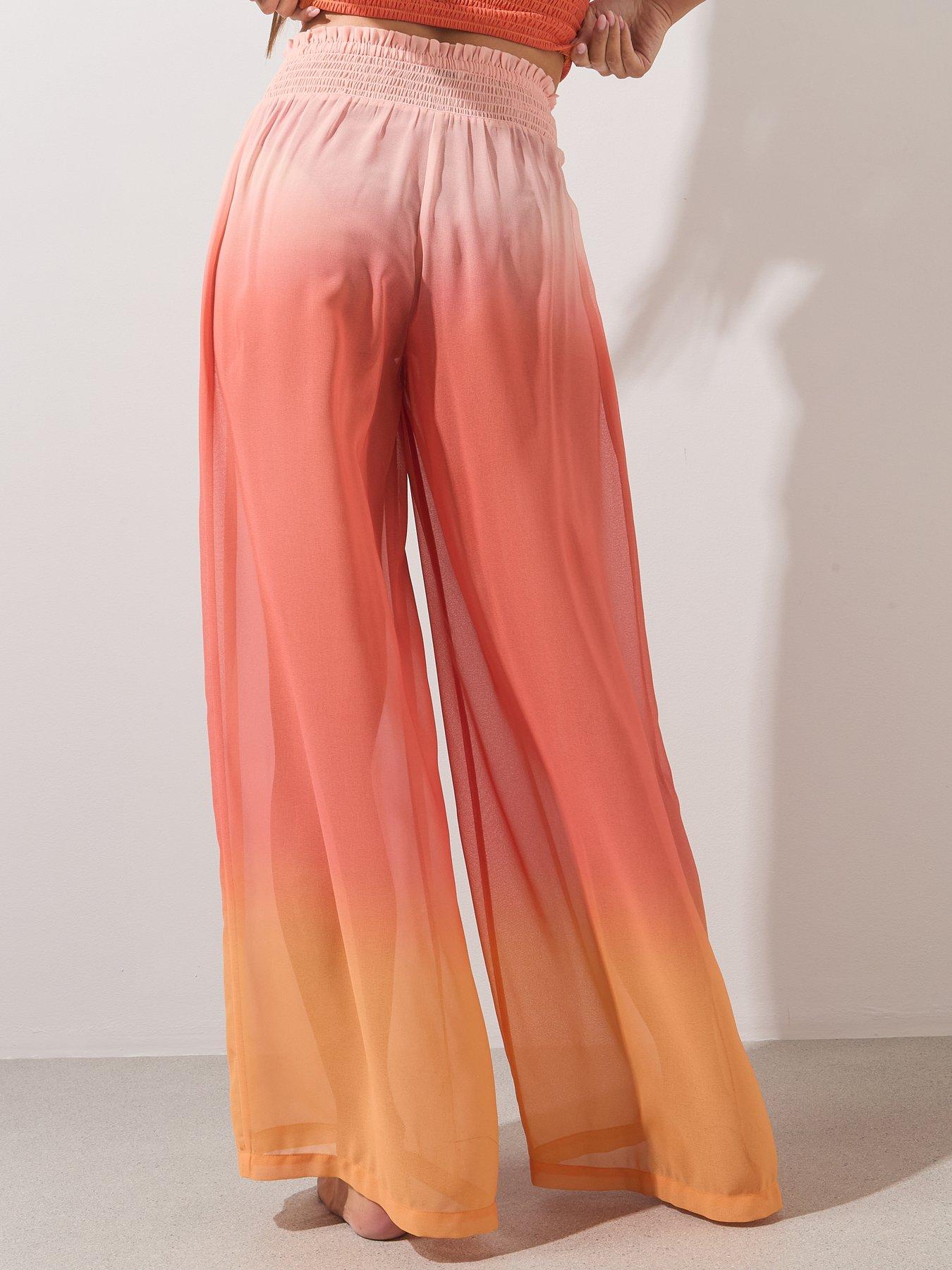 Image 2 of 7 of The Very Collection Shirred Ombre Sheer Beach Trouser Co Ord - Pink