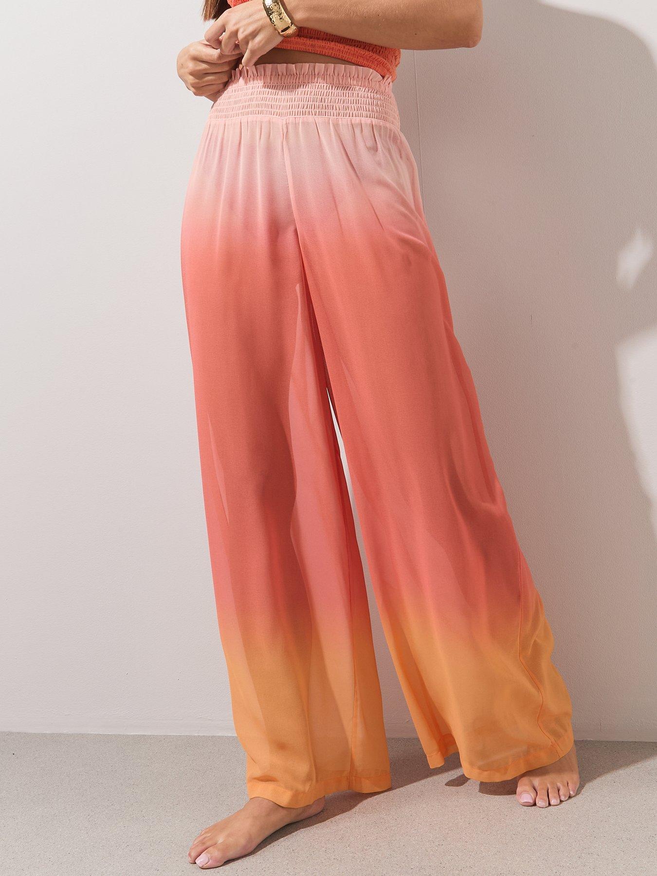 Image 4 of 7 of The Very Collection Shirred Ombre Sheer Beach Trouser Co Ord - Pink