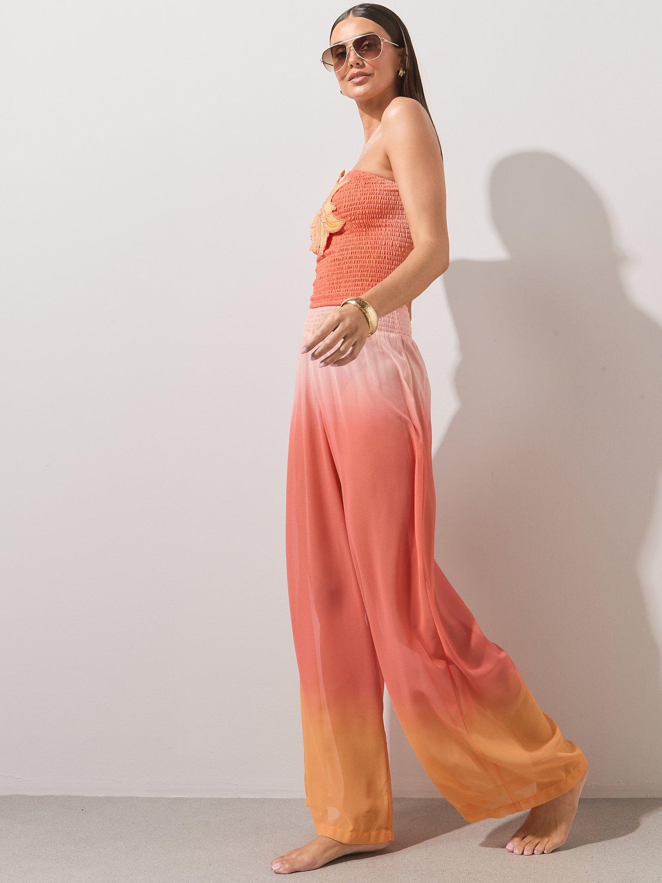 Image 5 of 7 of The Very Collection Shirred Ombre Sheer Beach Trouser Co Ord - Pink
