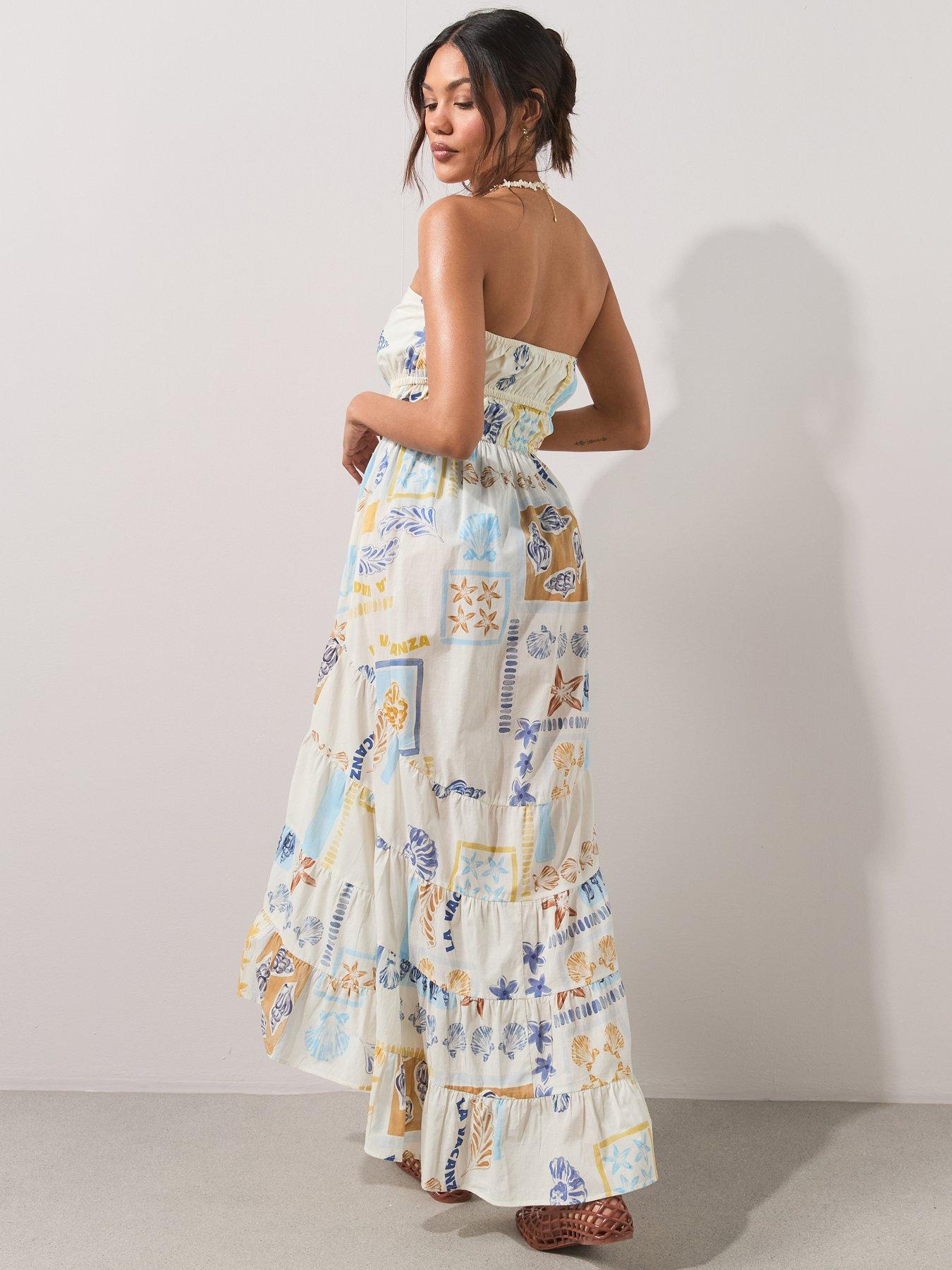 Image 2 of 7 of The Very Collection Conversational Shell Print Beach Dress - Cream