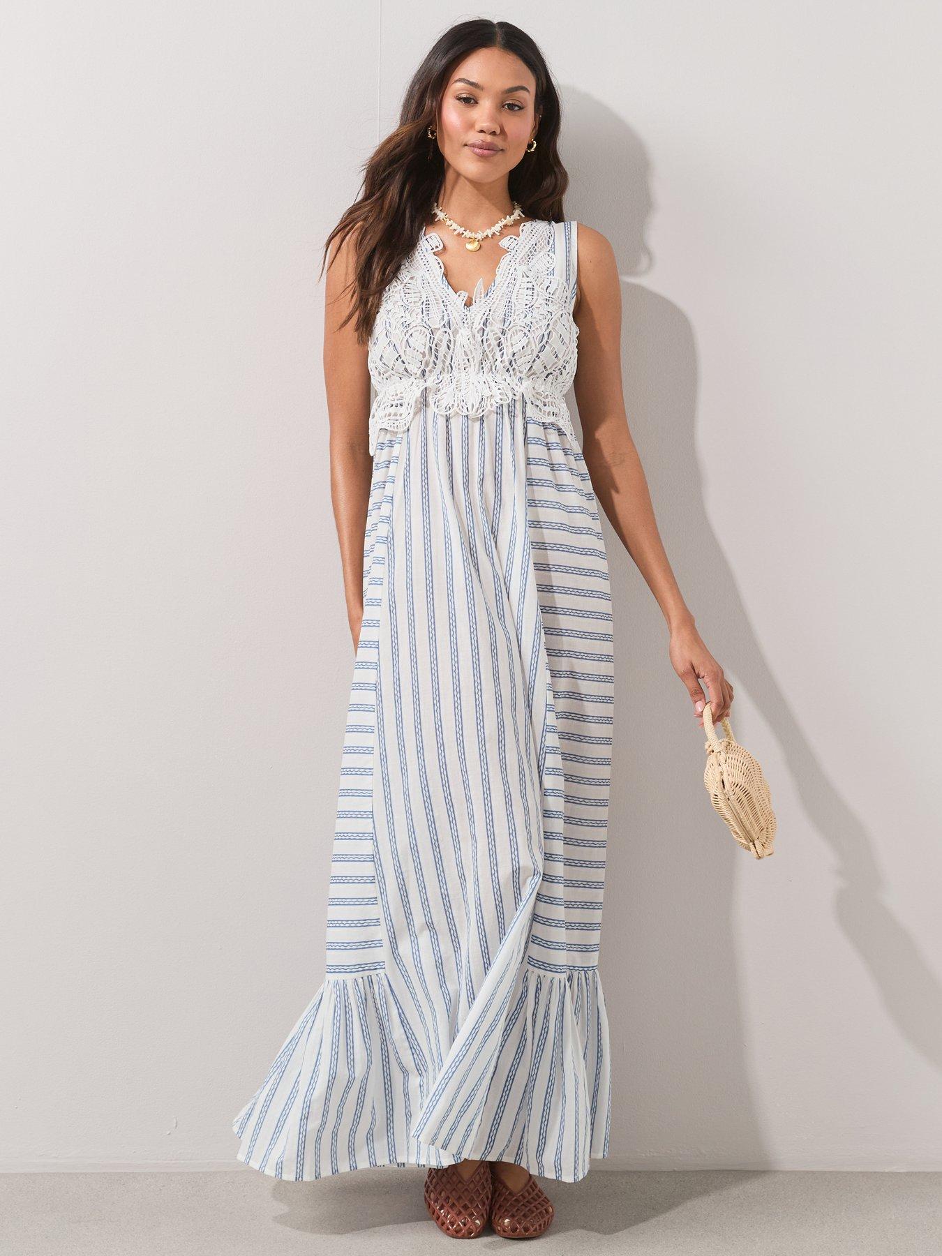 Image 3 of 7 of The Very Collection Crochet Panel Maxi Dress - Blue