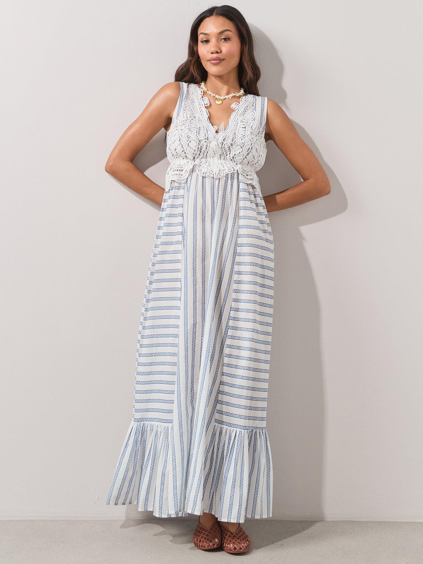 Image 5 of 7 of The Very Collection Crochet Panel Maxi Dress - Blue
