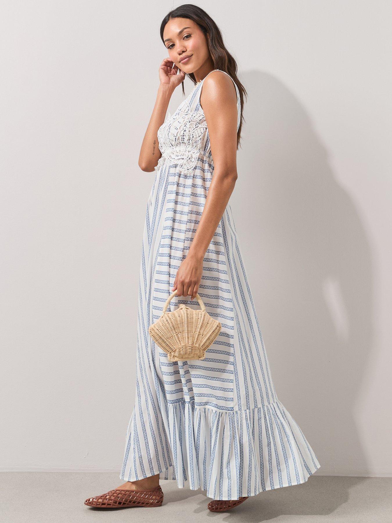 Image 6 of 7 of The Very Collection Crochet Panel Maxi Dress - Blue