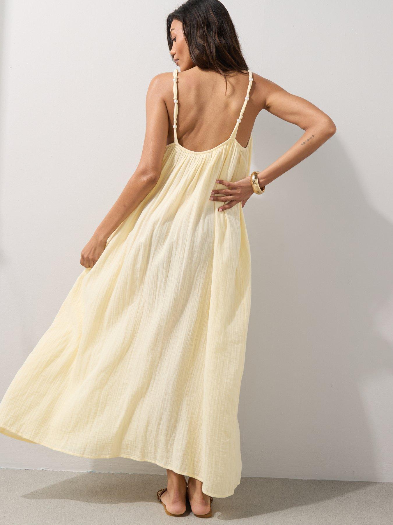 Image 2 of 7 of The Very Collection Pearl Strap Maxi Beach Dress - Yellow