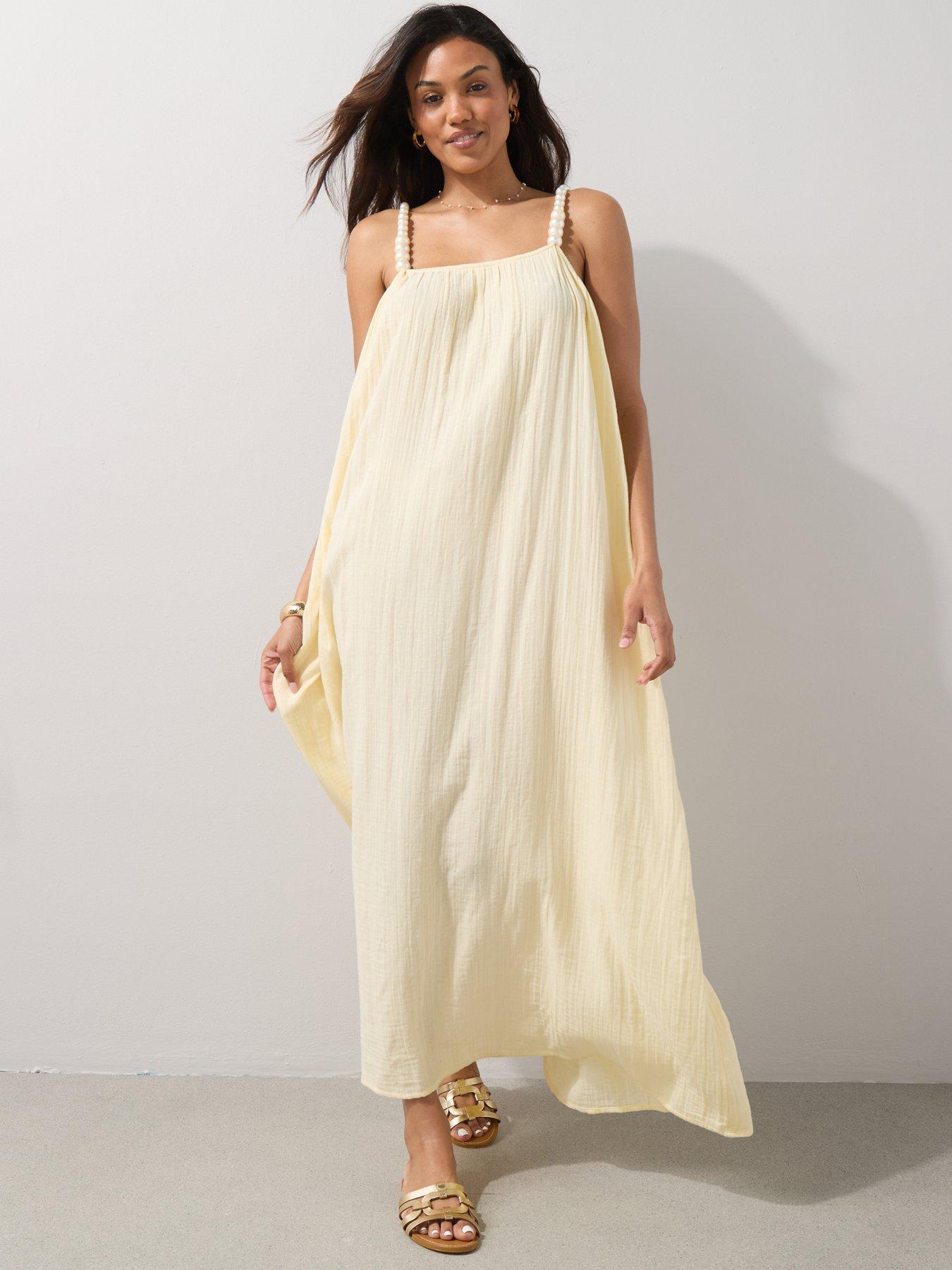 Image 3 of 7 of The Very Collection Pearl Strap Maxi Beach Dress - Yellow