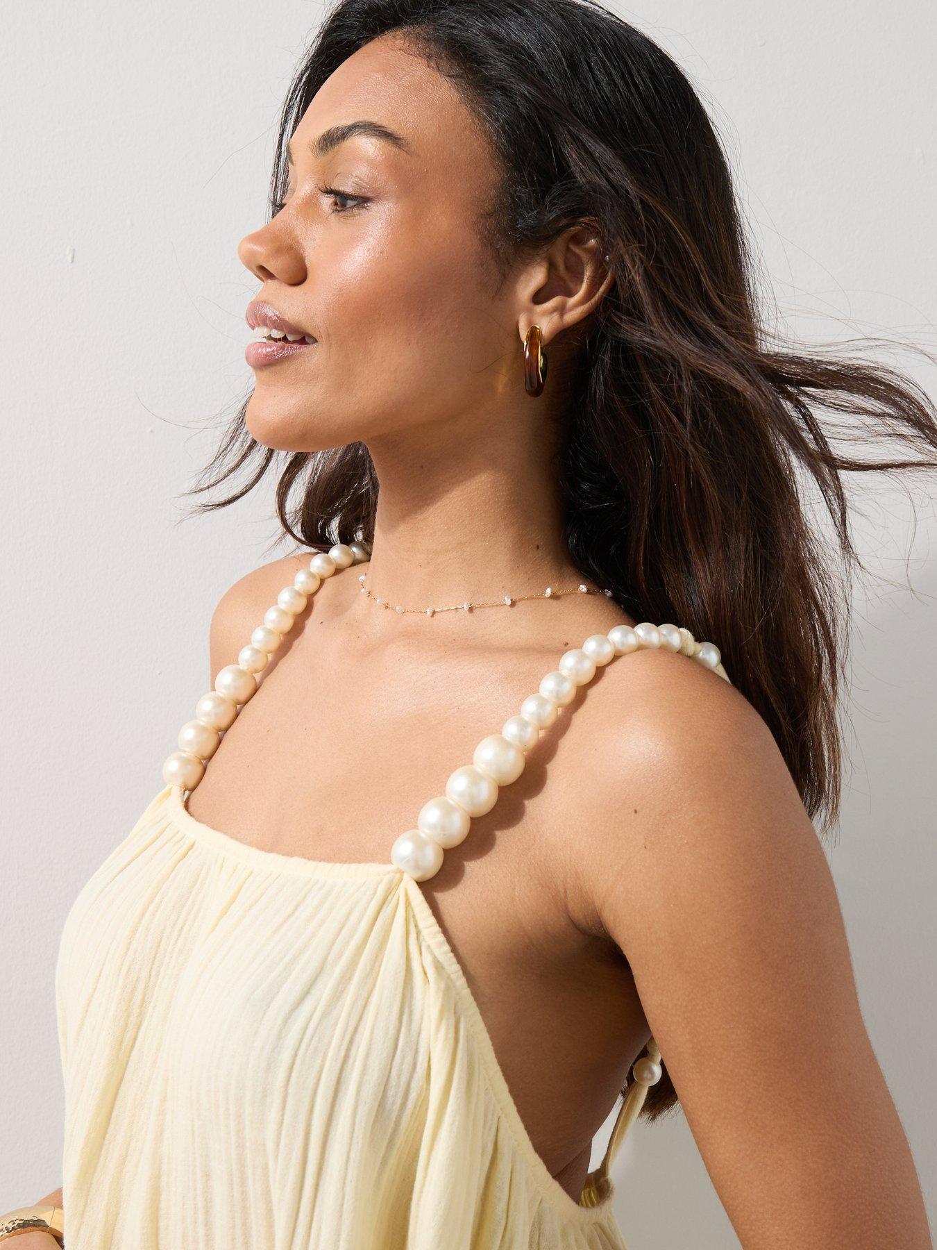 Image 4 of 7 of The Very Collection Pearl Strap Maxi Beach Dress - Yellow