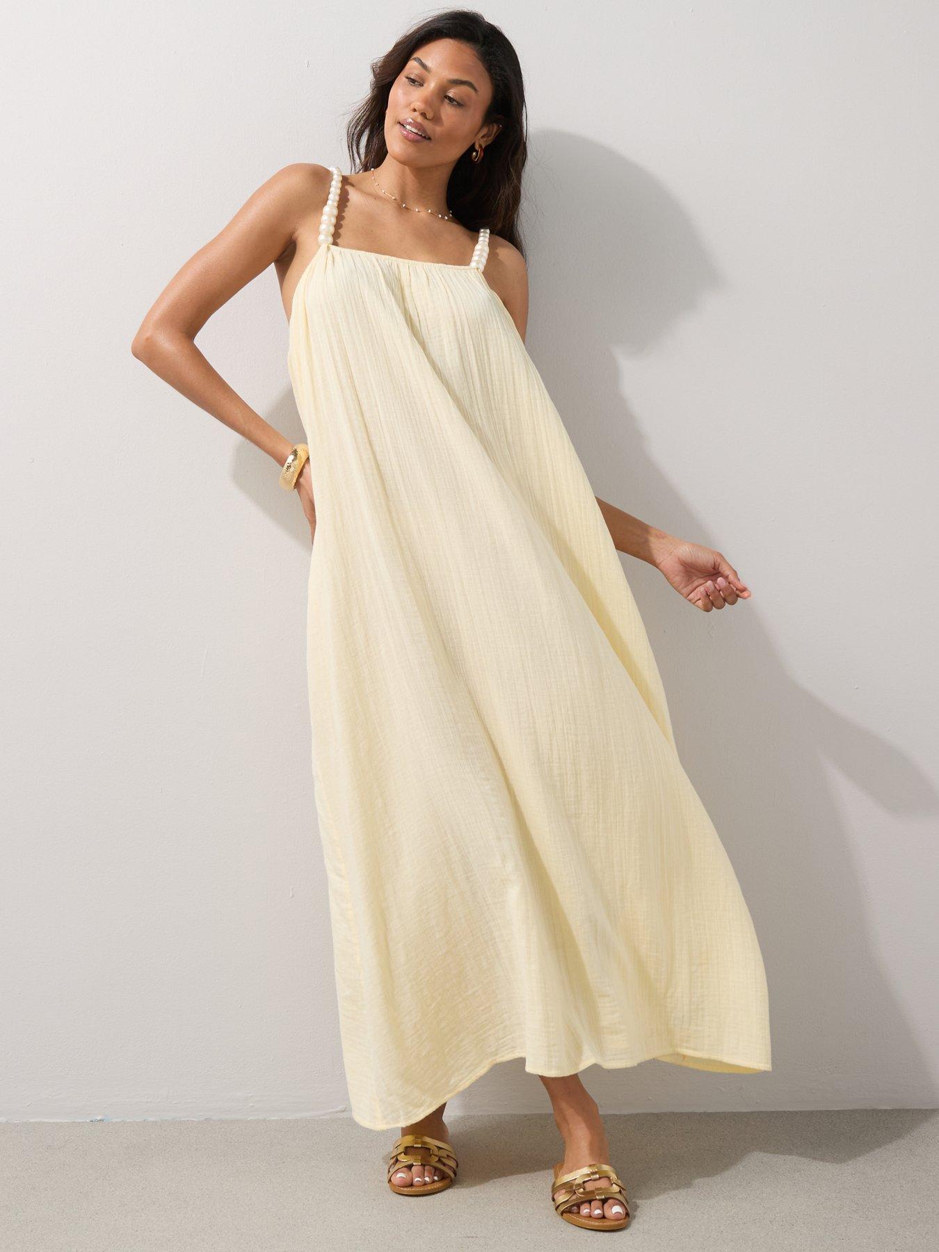 Image 6 of 7 of The Very Collection Pearl Strap Maxi Beach Dress - Yellow