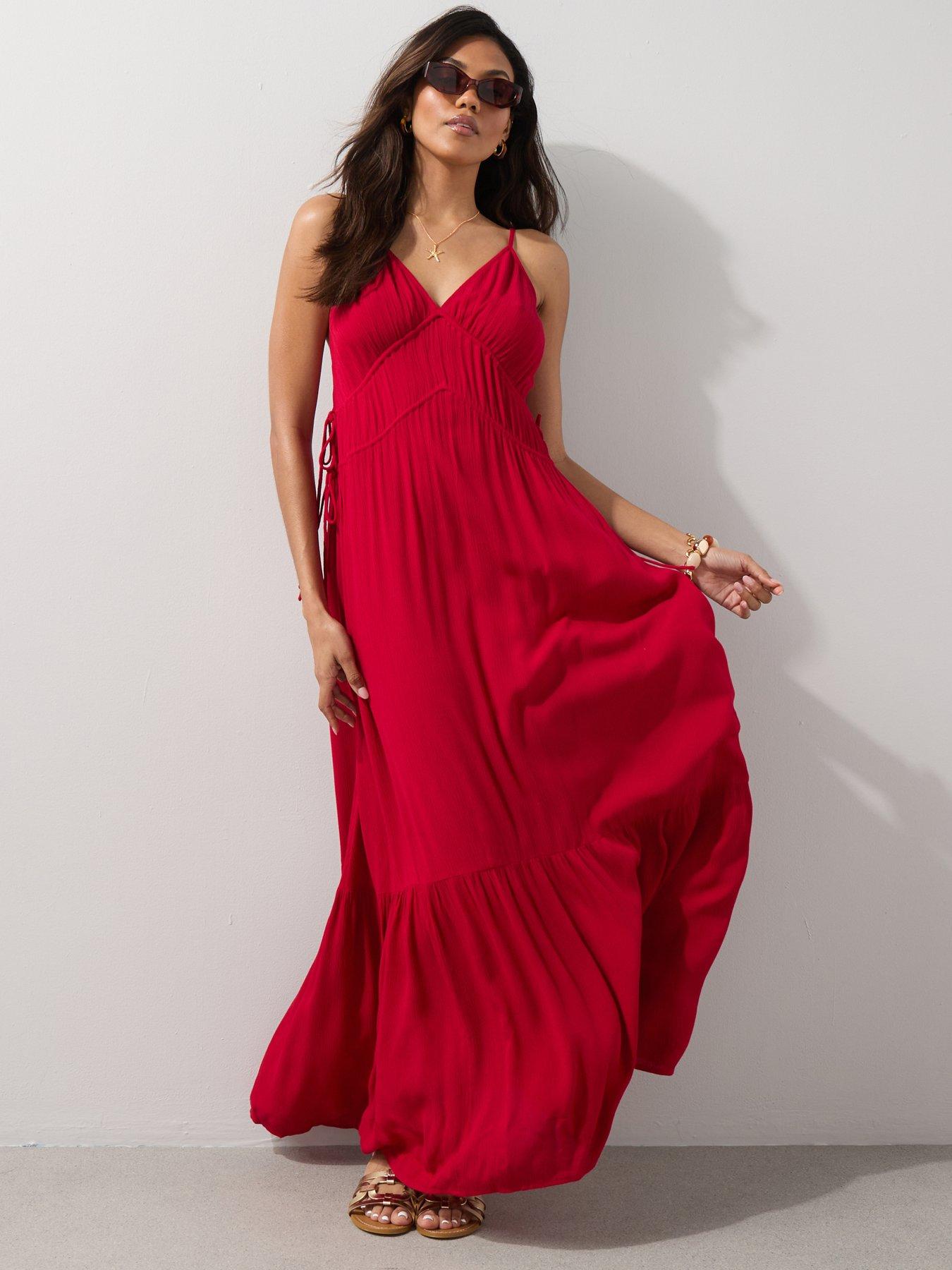Image 1 of 7 of The Very Collection Strappy Side Tie Maxi Beach Dress - Red