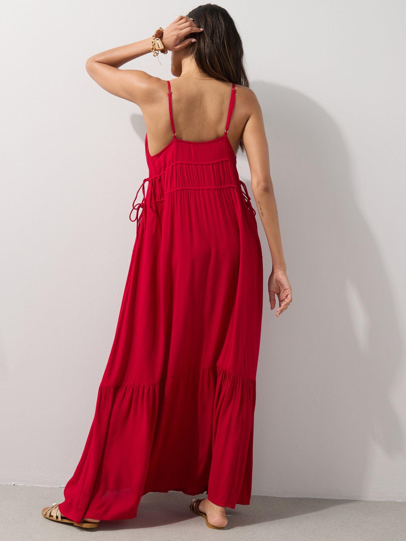 Image 2 of 7 of The Very Collection Strappy Side Tie Maxi Beach Dress - Red