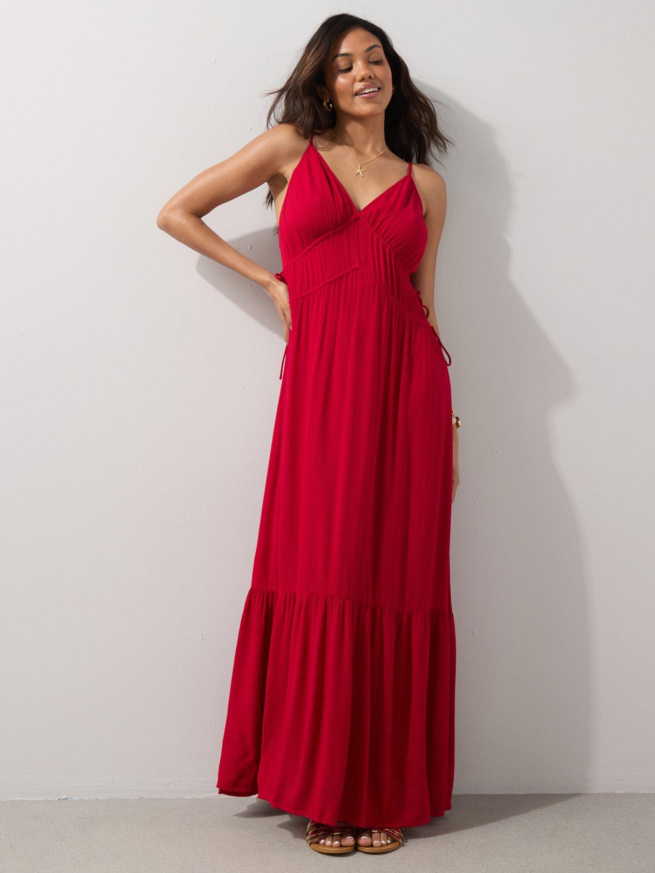 Image 5 of 7 of The Very Collection Strappy Side Tie Maxi Beach Dress - Red