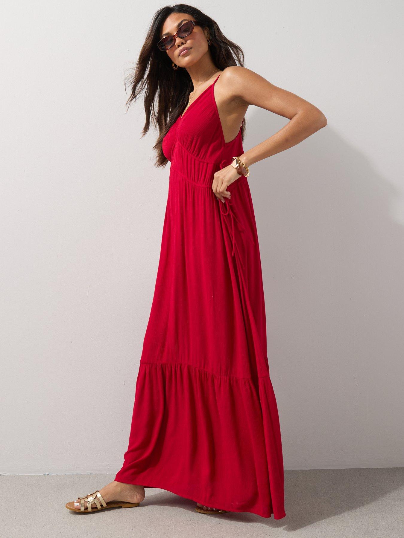 Image 6 of 7 of The Very Collection Strappy Side Tie Maxi Beach Dress - Red