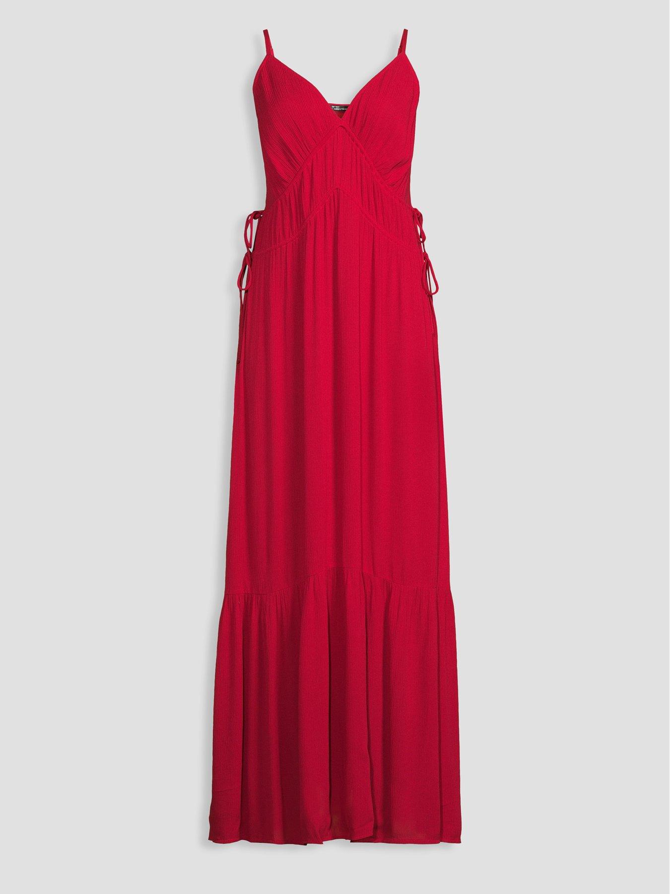 Image 7 of 7 of The Very Collection Strappy Side Tie Maxi Beach Dress - Red