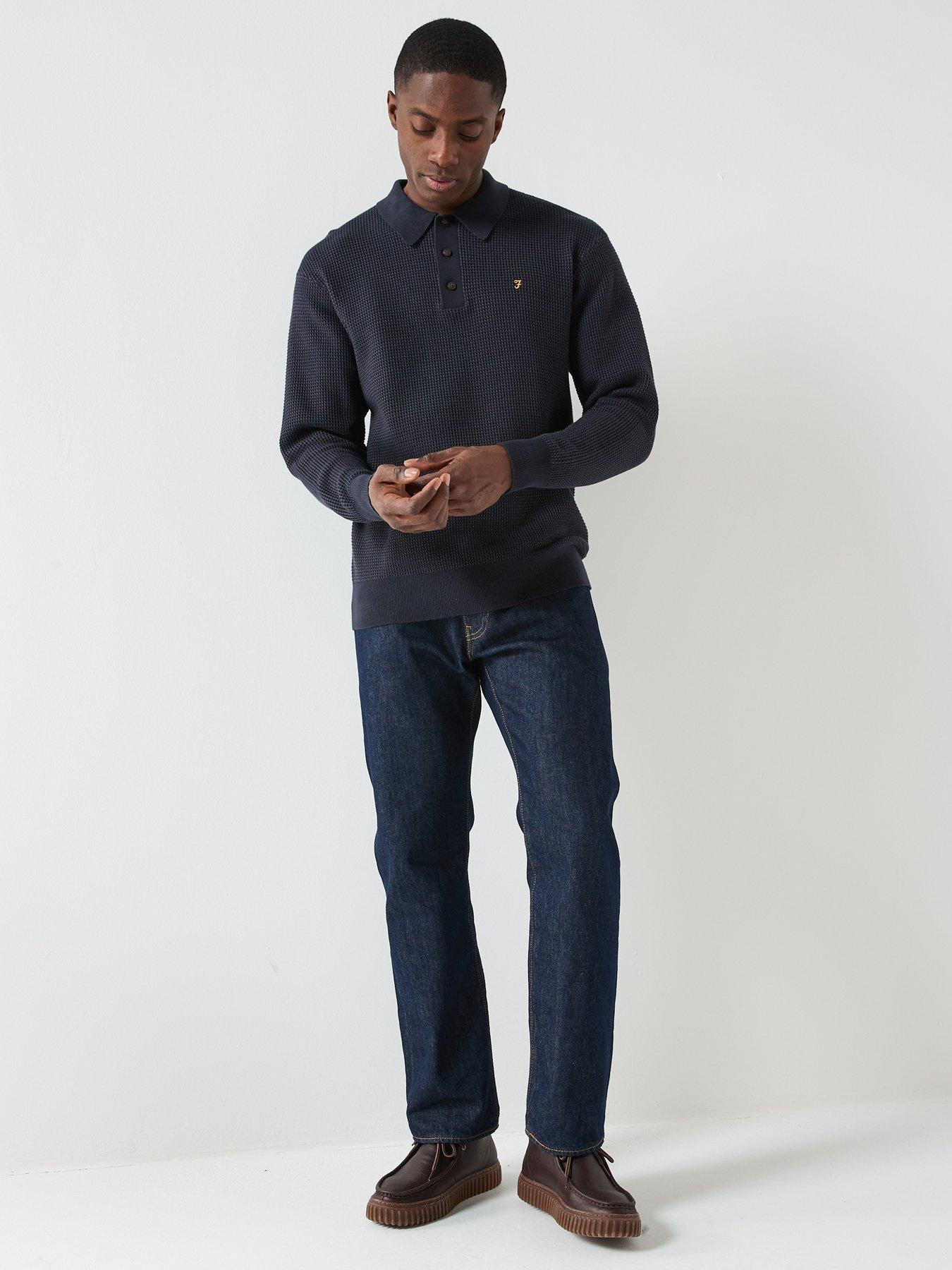 Image 3 of 4 of Farah Gateacre Long Sleeve Knitted Polo - Navy