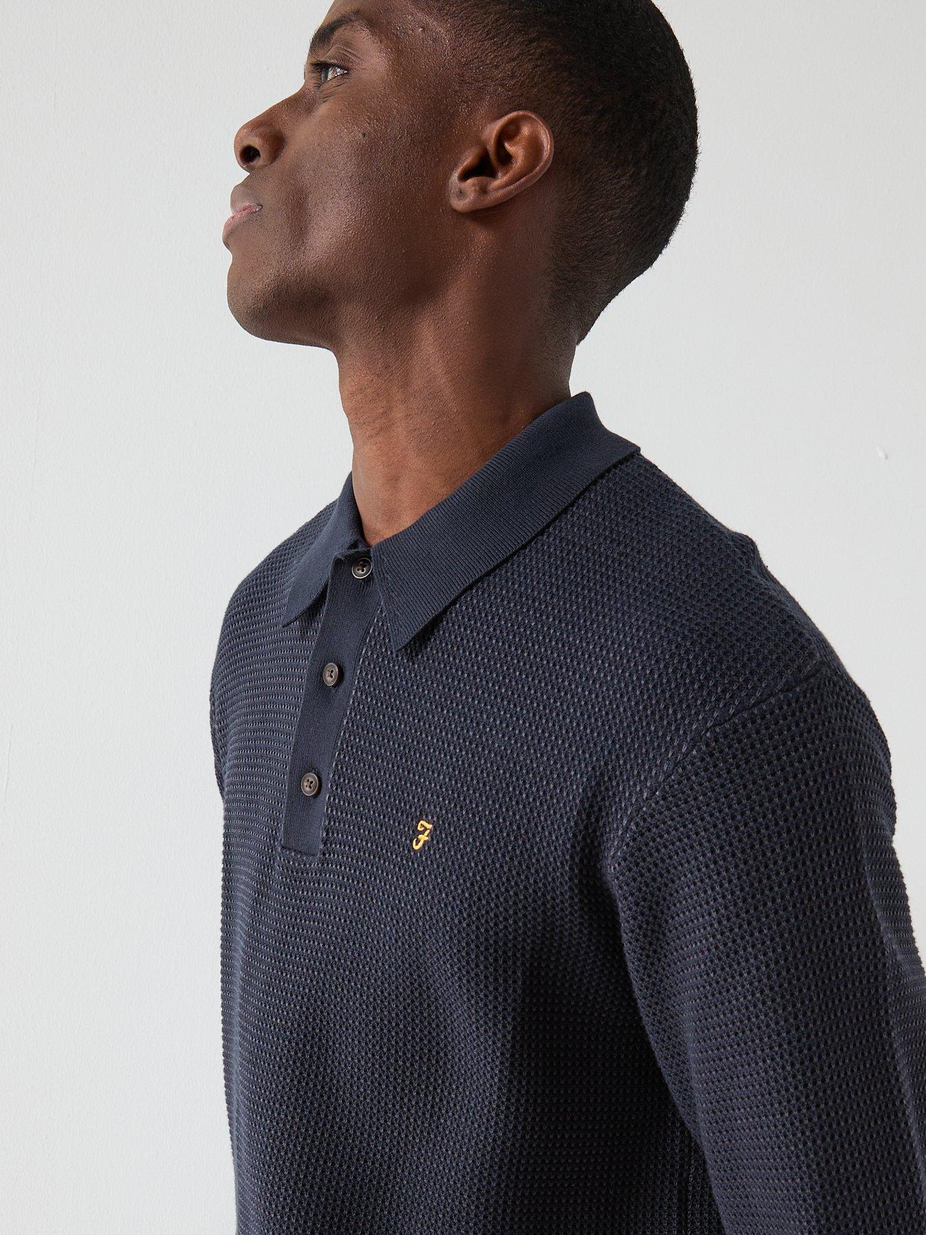 Image 4 of 4 of Farah Gateacre Long Sleeve Knitted Polo - Navy
