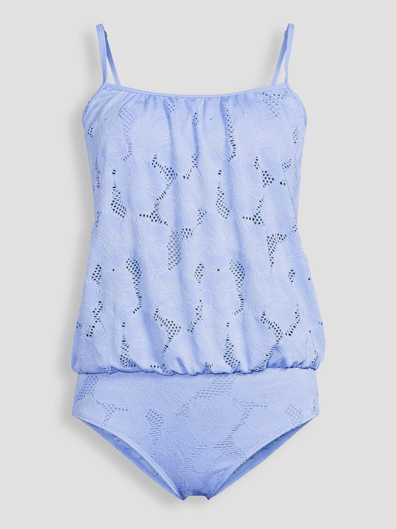 Image 7 of 7 of The Very Collection Floral Textured Blouson Swimsuit - Blue