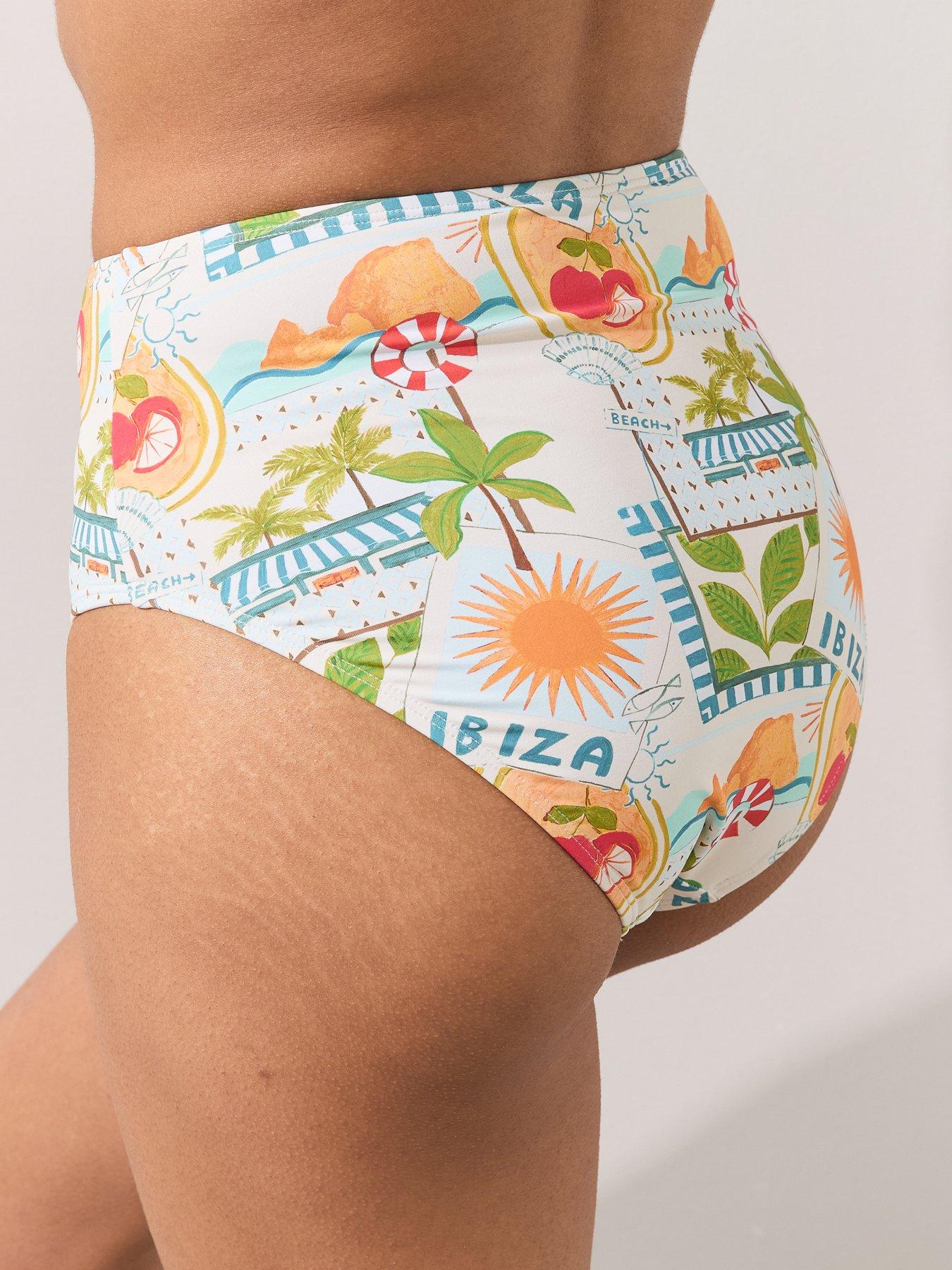 Image 2 of 7 of The Very Collection Ibiza Postcard Print Bikini Briefs - Multi