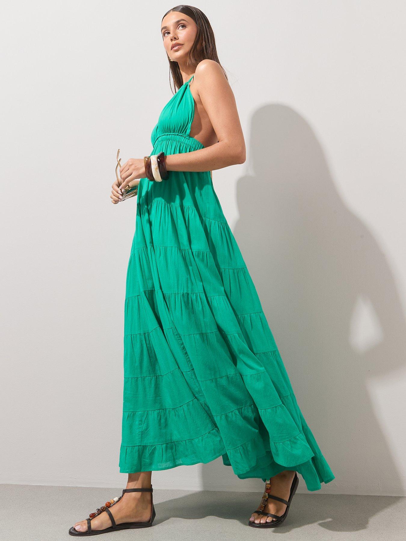 Image 1 of 6 of The Very Collection Tiered Maxi Beach Dress - Green