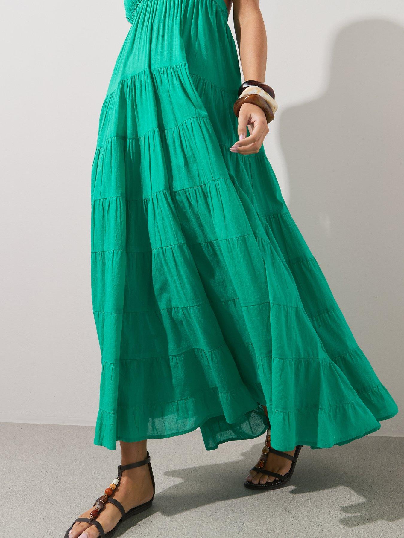 Image 6 of 6 of The Very Collection Tiered Maxi Beach Dress - Green