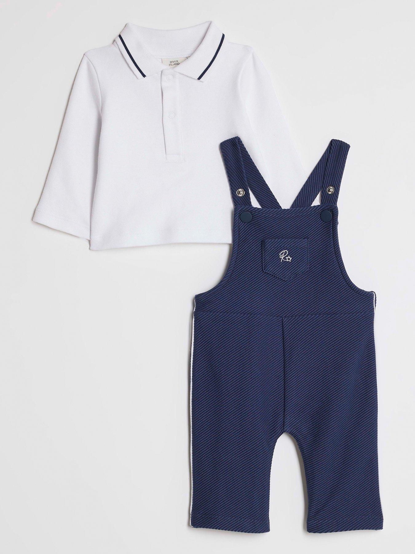Image 1 of 5 of River Island Baby Boys Polo Dungaree Set - Navy