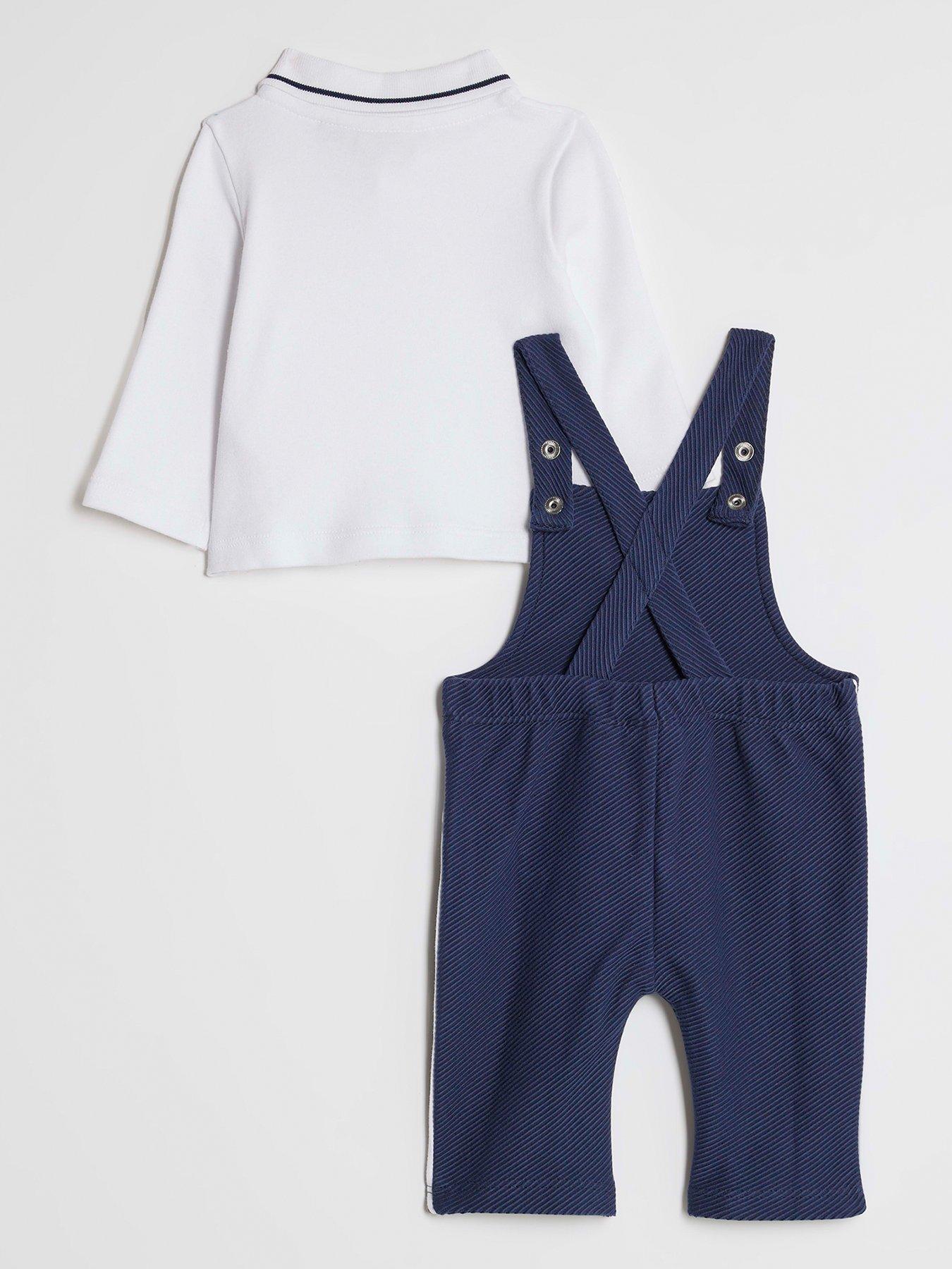 Image 2 of 5 of River Island Baby Boys Polo Dungaree Set - Navy