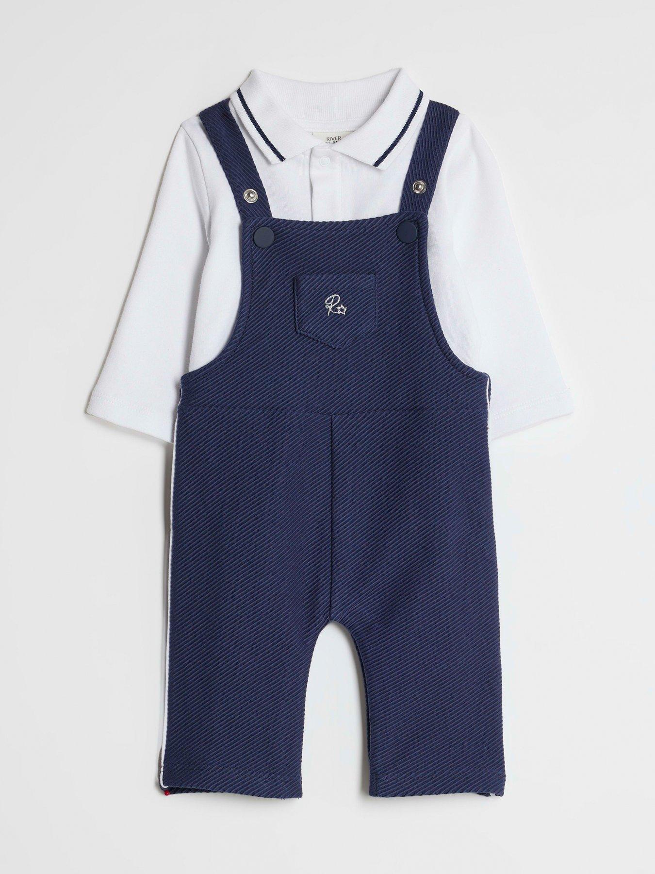 Image 3 of 5 of River Island Baby Boys Polo Dungaree Set - Navy