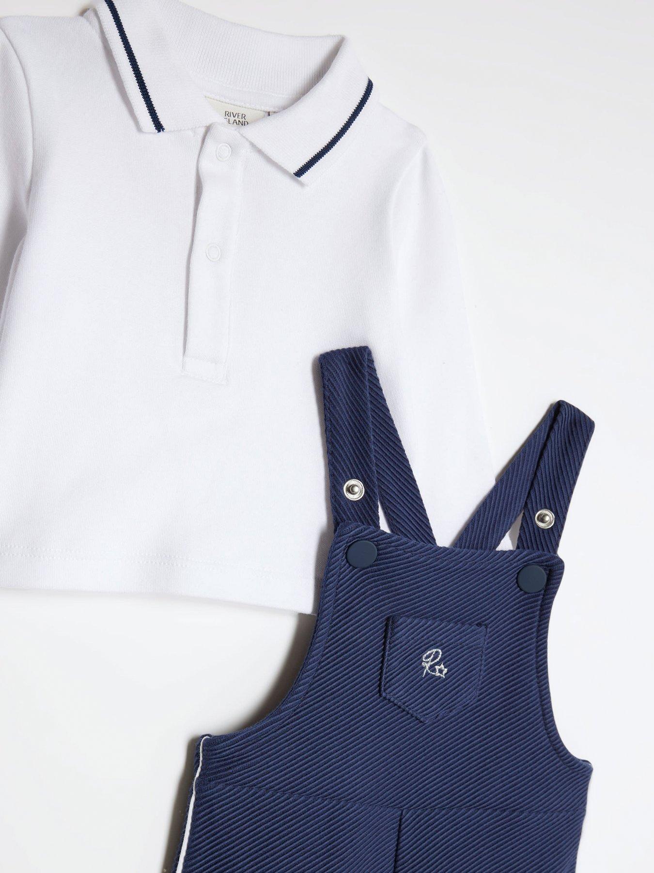 Image 4 of 5 of River Island Baby Boys Polo Dungaree Set - Navy