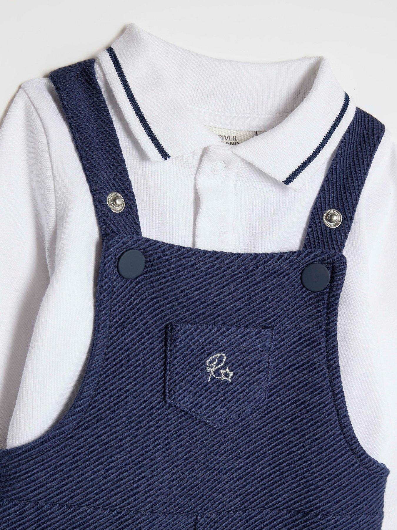 Image 5 of 5 of River Island Baby Boys Polo Dungaree Set - Navy