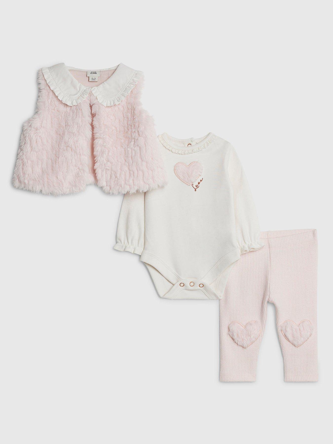 River Island Baby Girls Faux Fur Heart Gilet Set - Pink