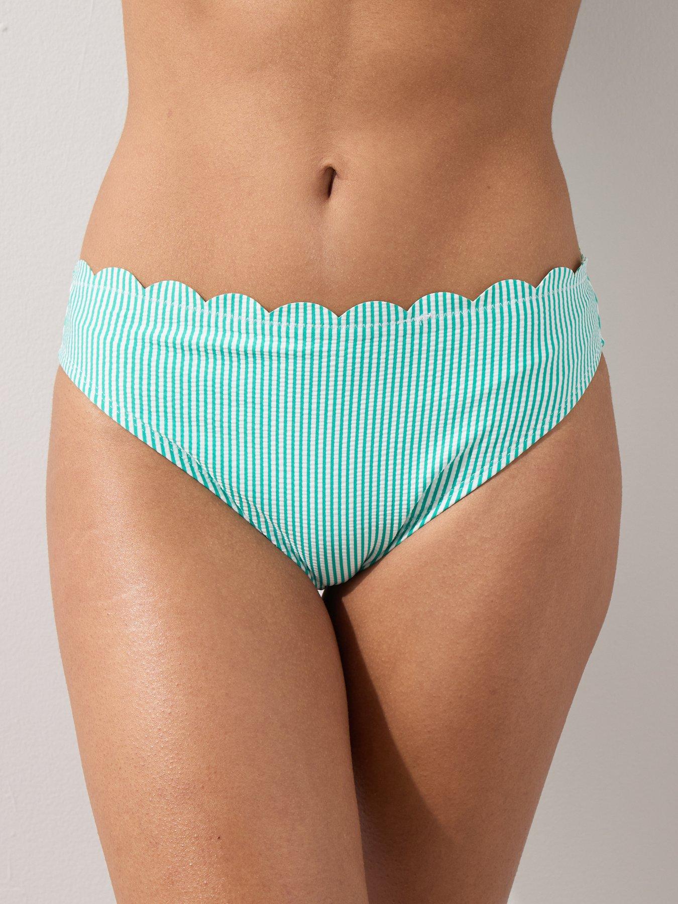 Image 4 of 7 of The Very Collection Stripe Scalloped Underwired Bikini Bottoms - Green