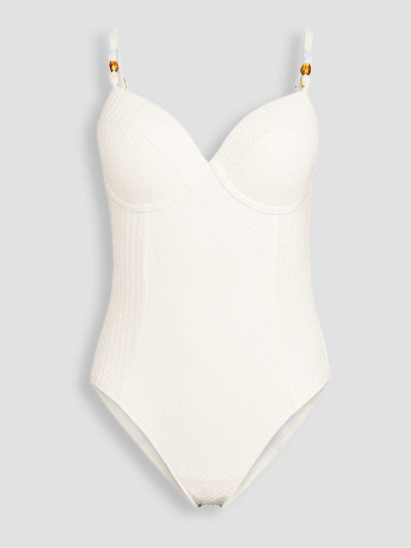 Image 7 of 7 of The Very Collection Shape Enhancing Textured Underwired Swimsuit - Cream