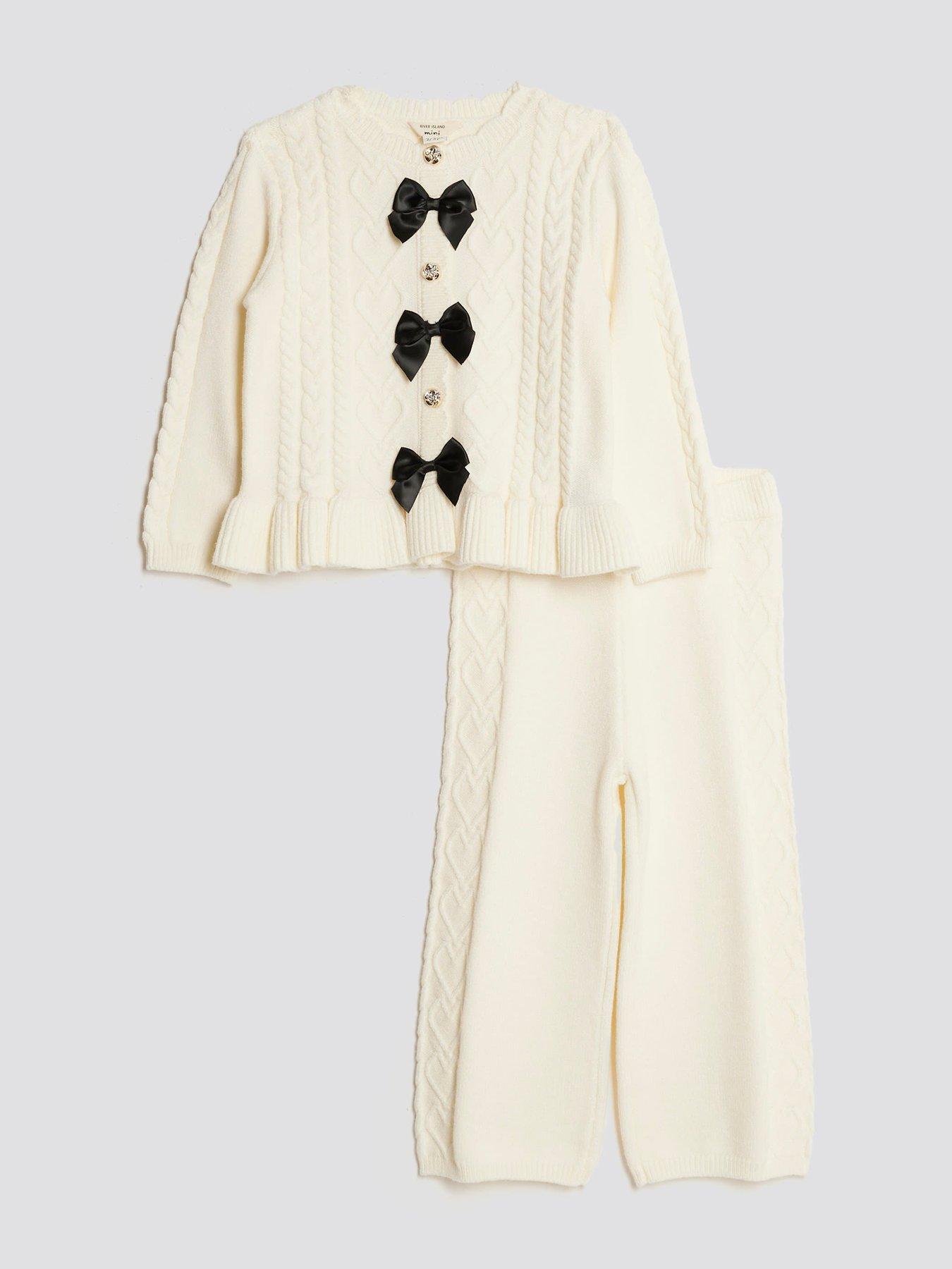 River Island Mini Girls Bow Knit Jumper Set - Cream