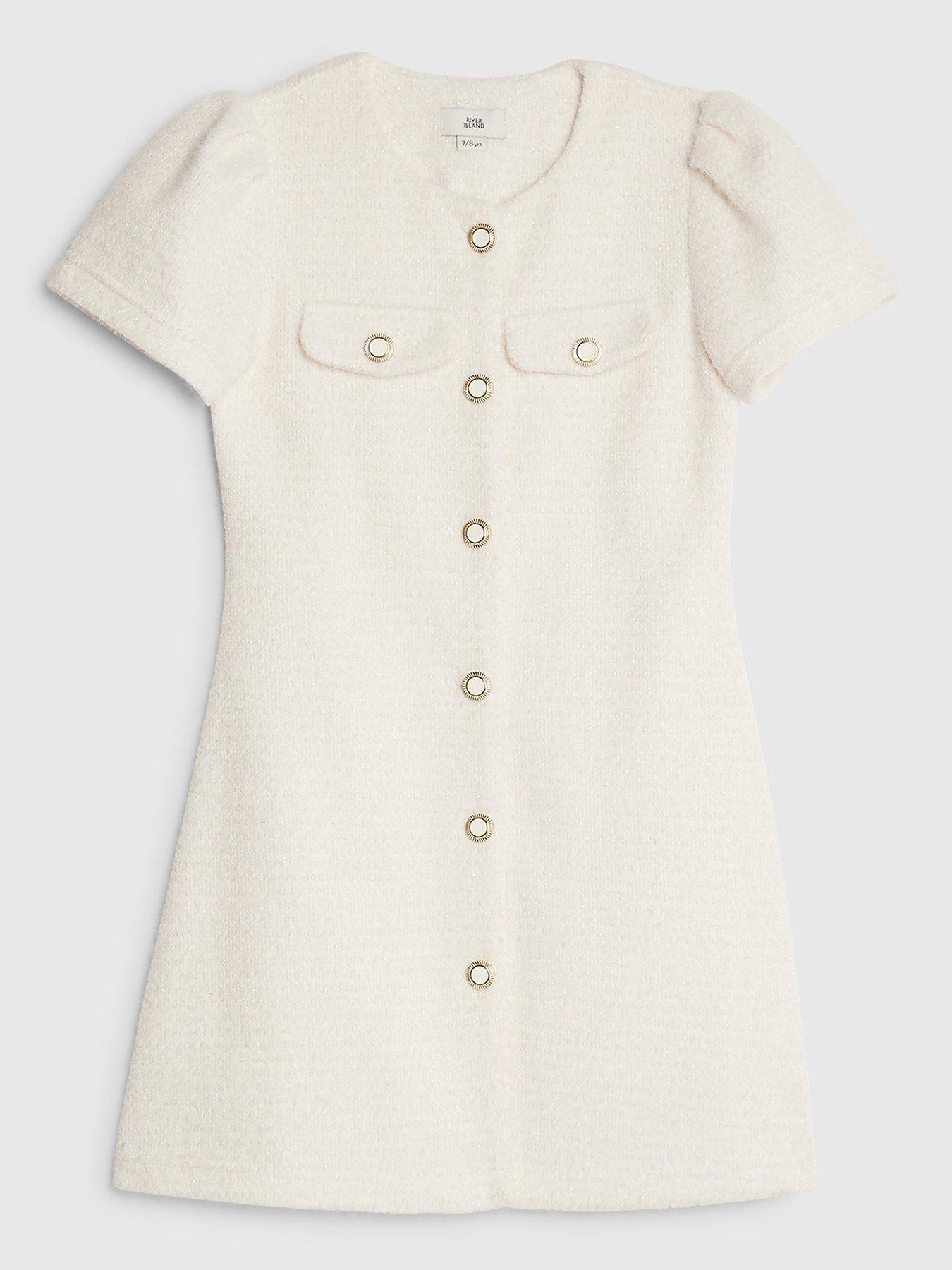 River Island Older Girls Button Fit And Flare Dress - Cream