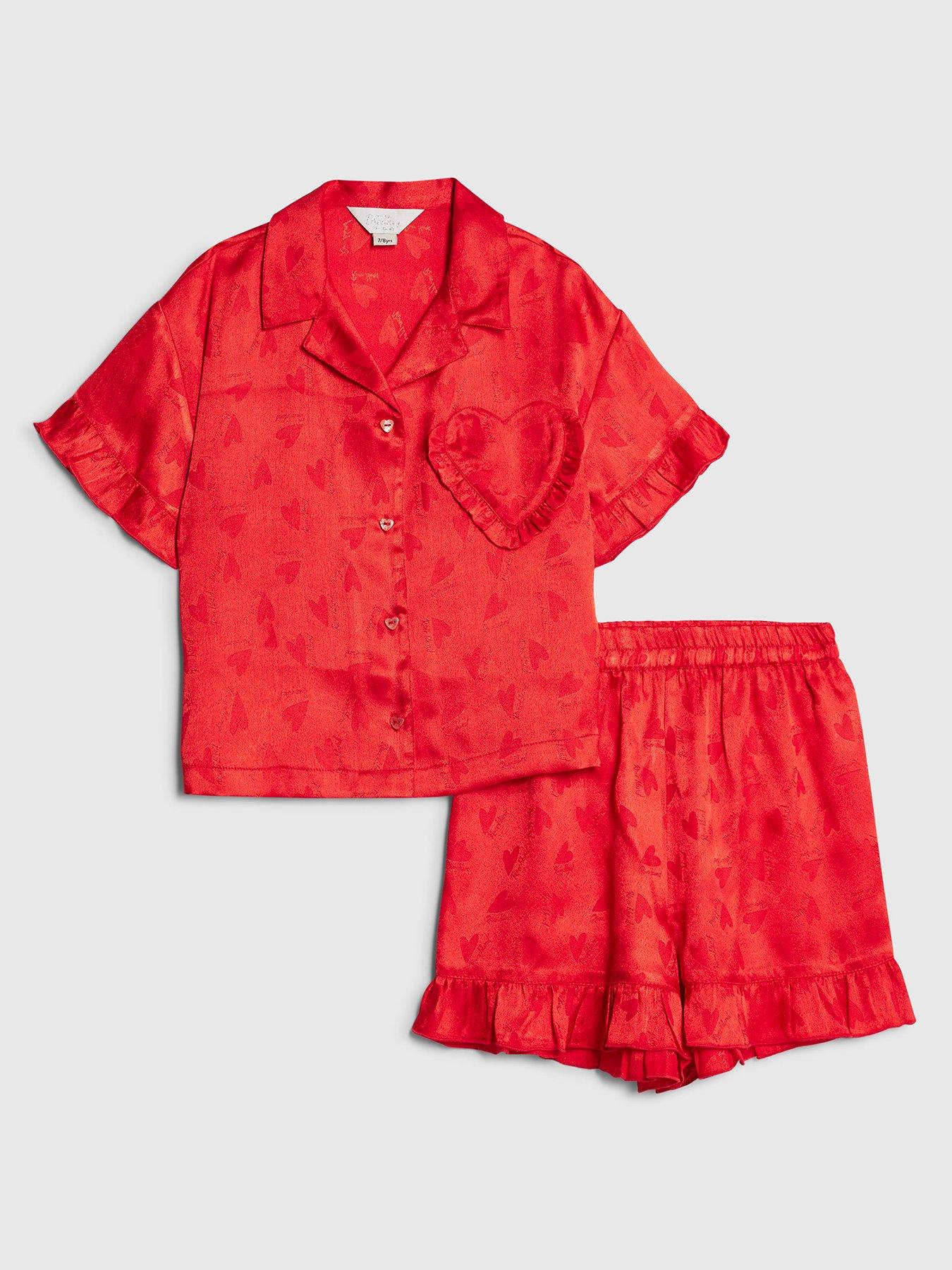 River Island Older Girls Satin Heart Pyjama Set - Red