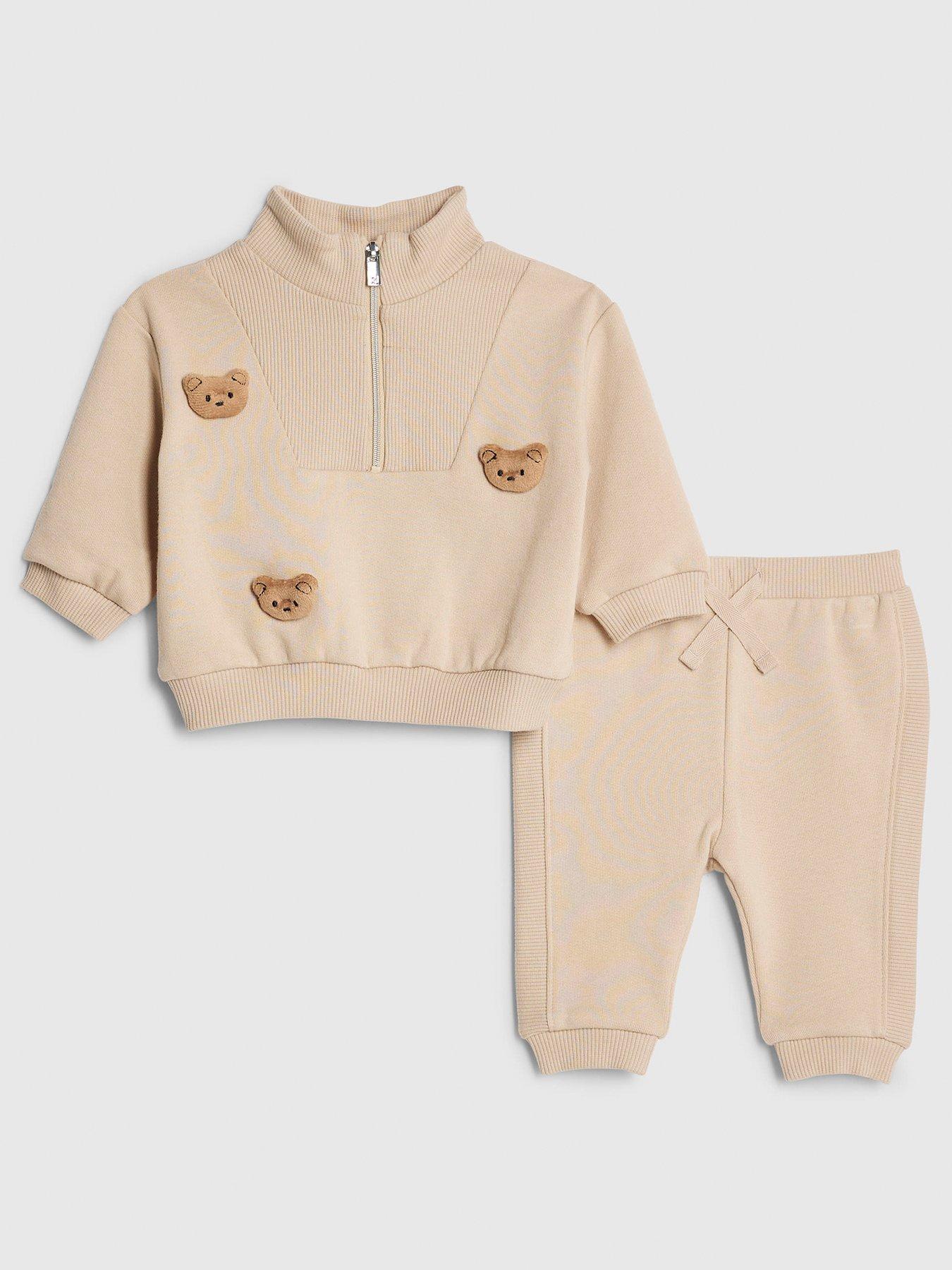 Image 1 of 4 of River Island Baby Boys 3D Bear Jumper Set - Brown