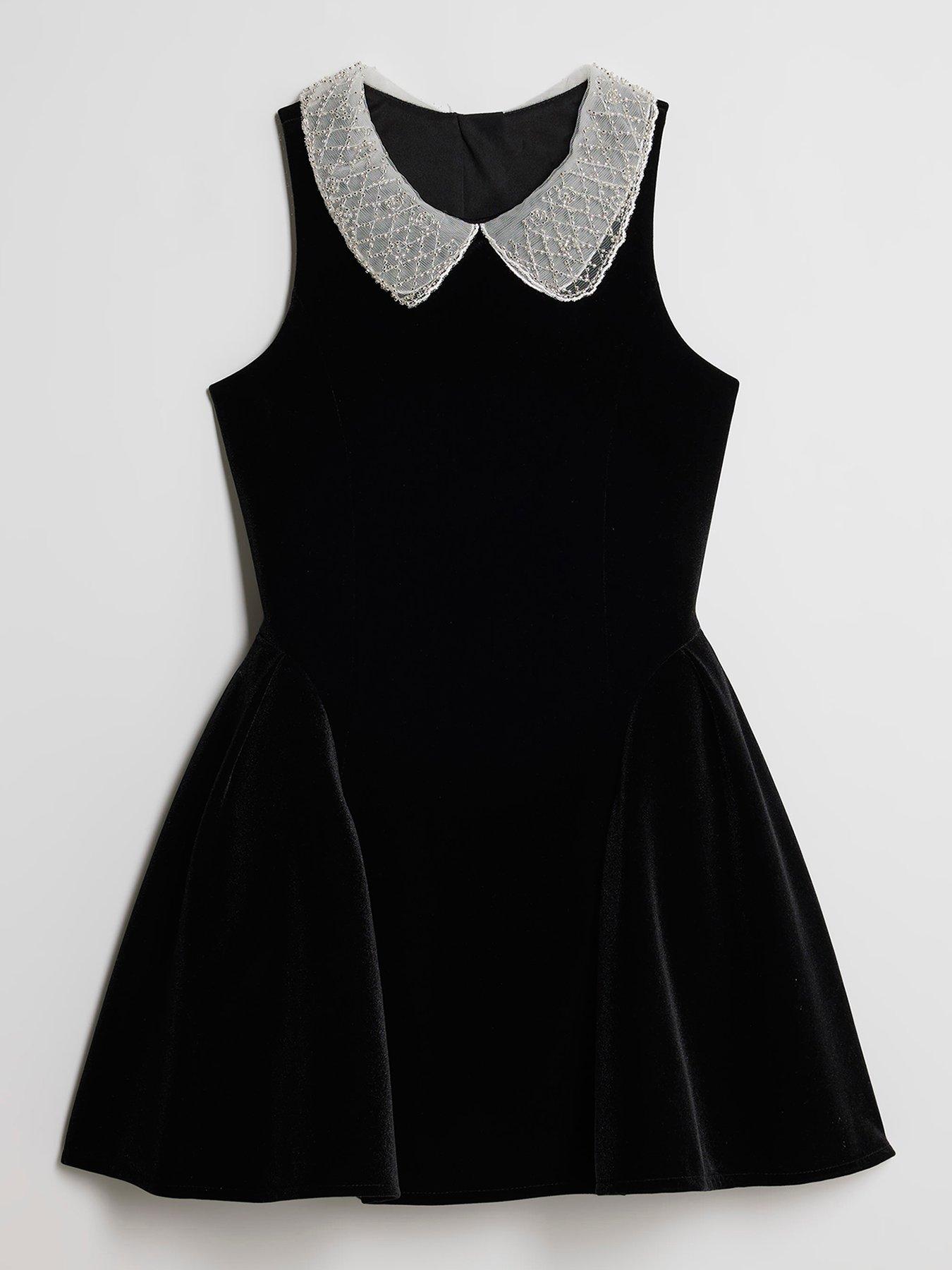 River Island Older Girls Velvet Collar Dress - Black | Very Ireland