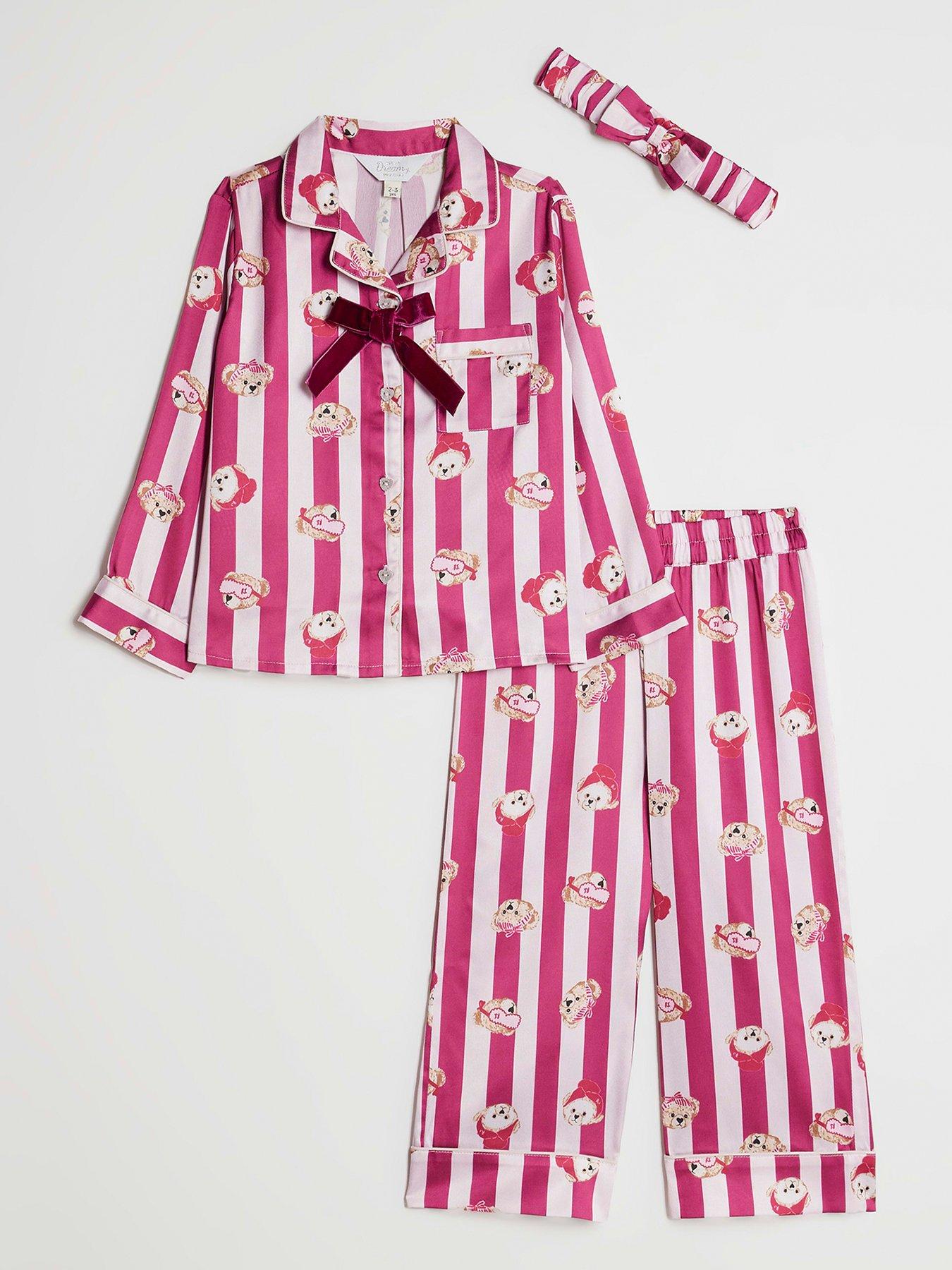 River Island Mini Girls Teddy Stripe Satin Pyjamas - Pink