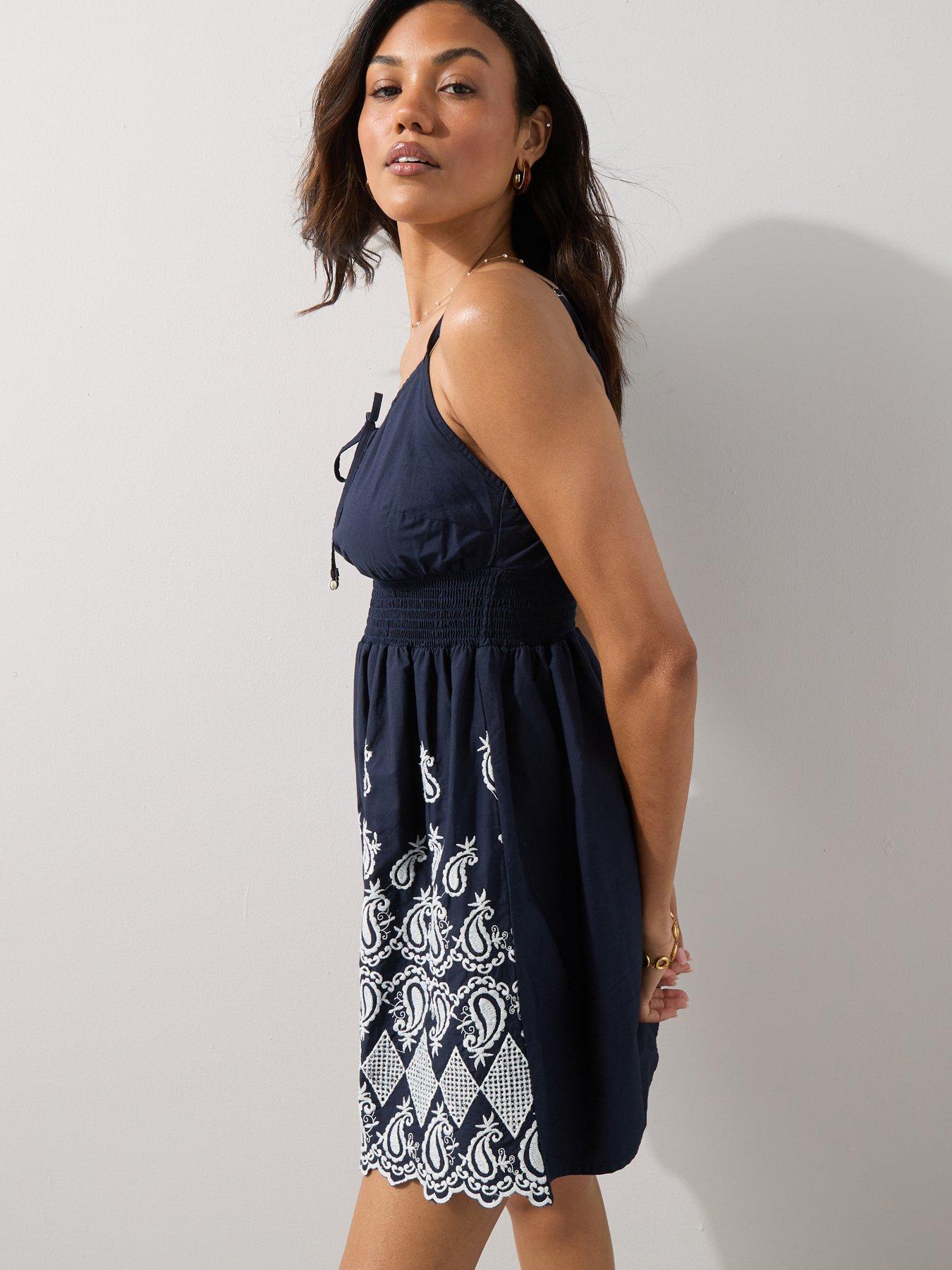 Image 5 of 7 of The Very Collection Lace Chambray Dress - Blue