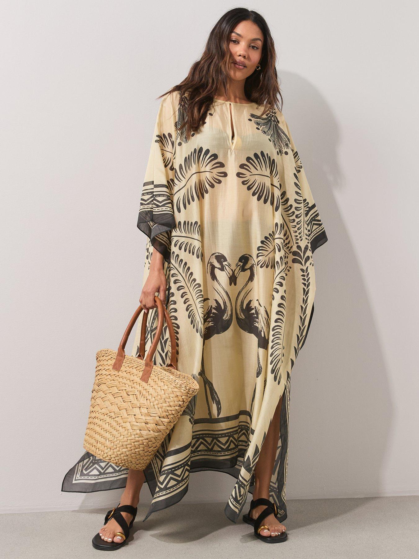 Image 1 of 6 of The Very Collection Palm Print Maxi Beach Kaftan - Multi