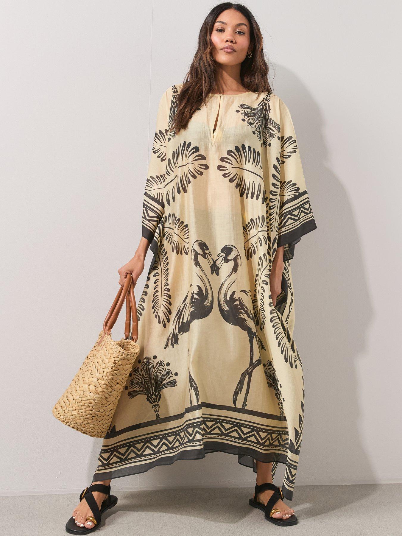 Image 3 of 6 of The Very Collection Palm Print Maxi Beach Kaftan - Multi