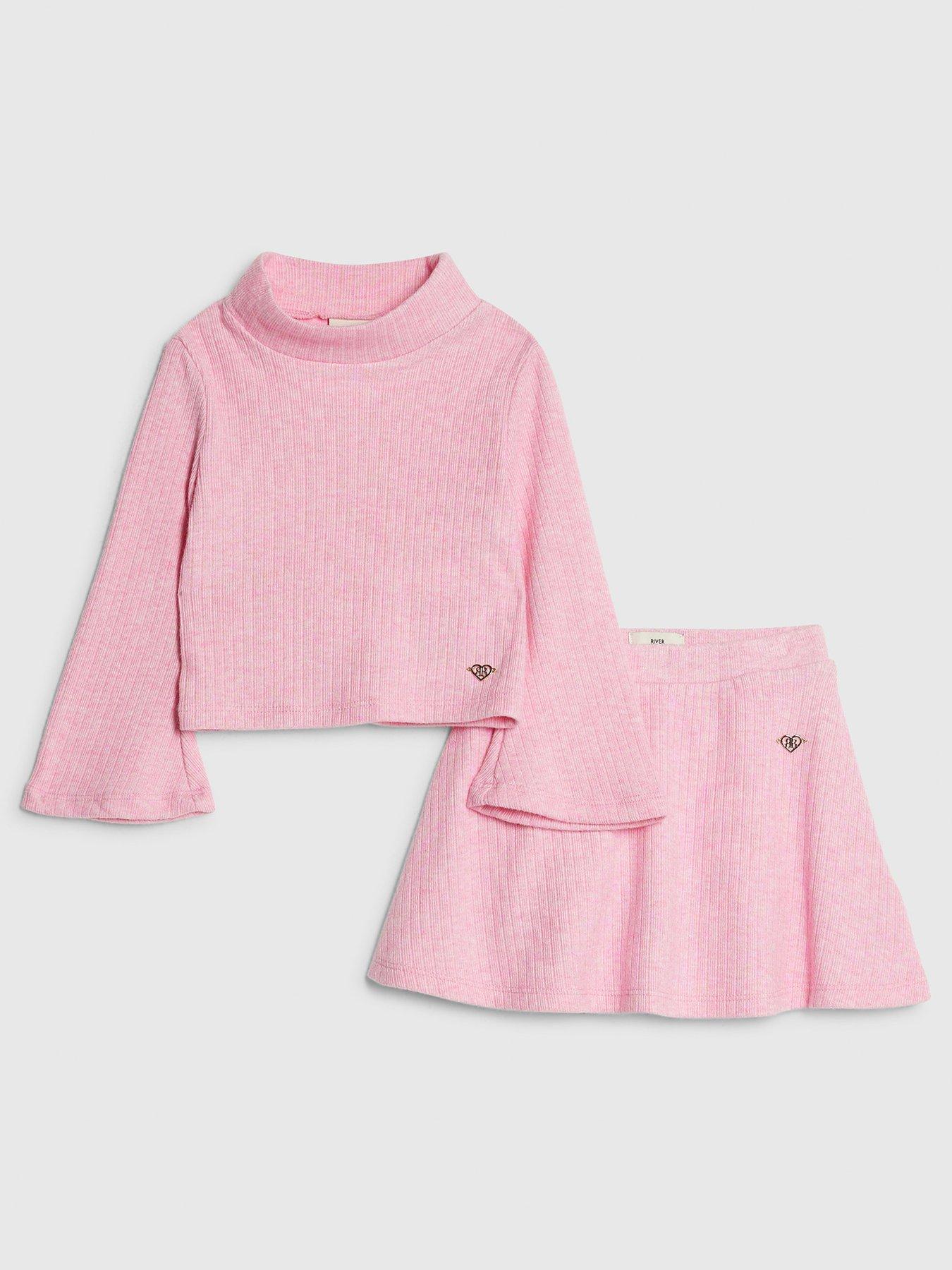River Island Mini Girls Cosy Top  &  Skort Set - Pink