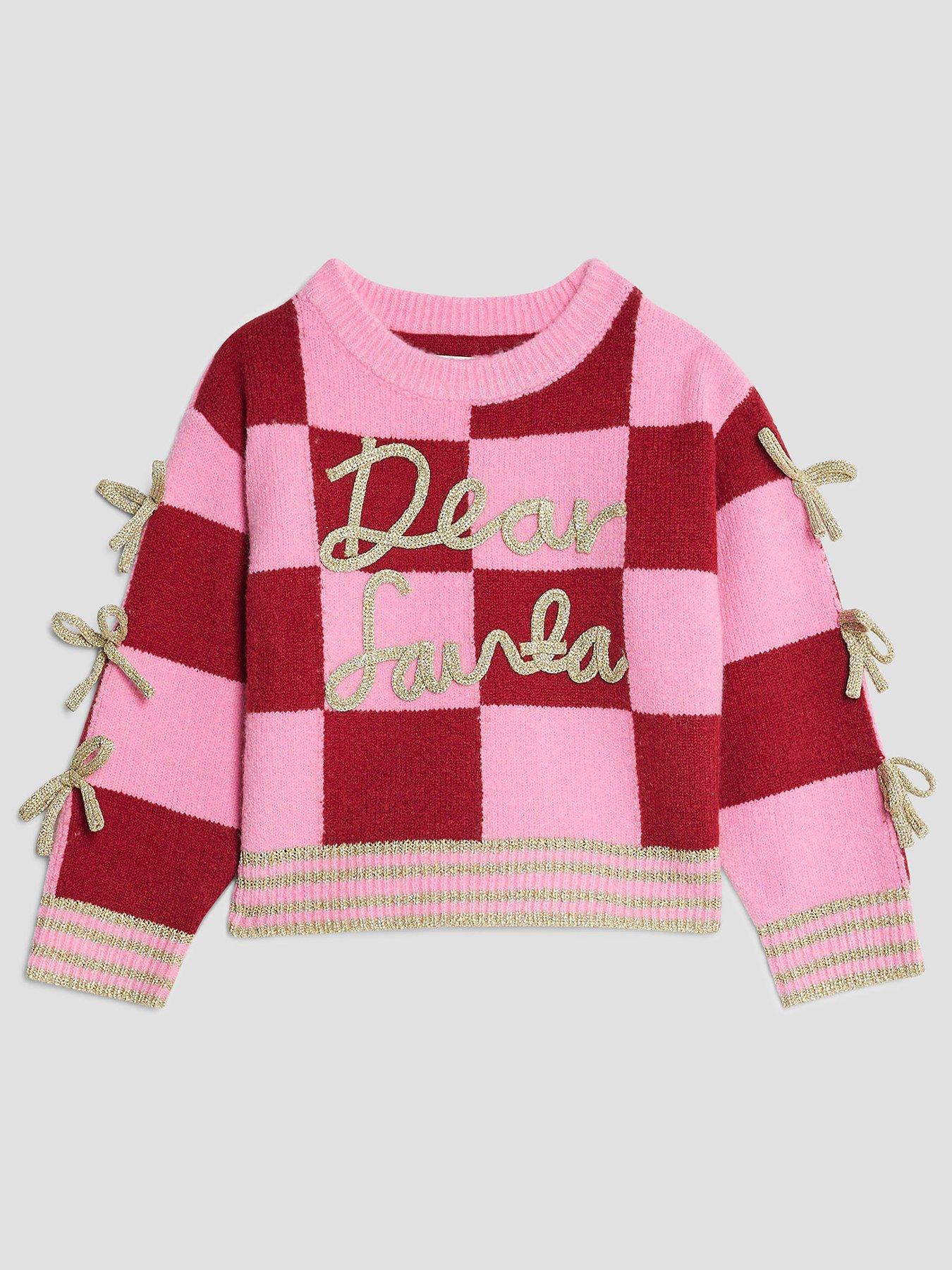River Island Mini Girls Nephthys Bow Santa Christmas Jumper - Pink