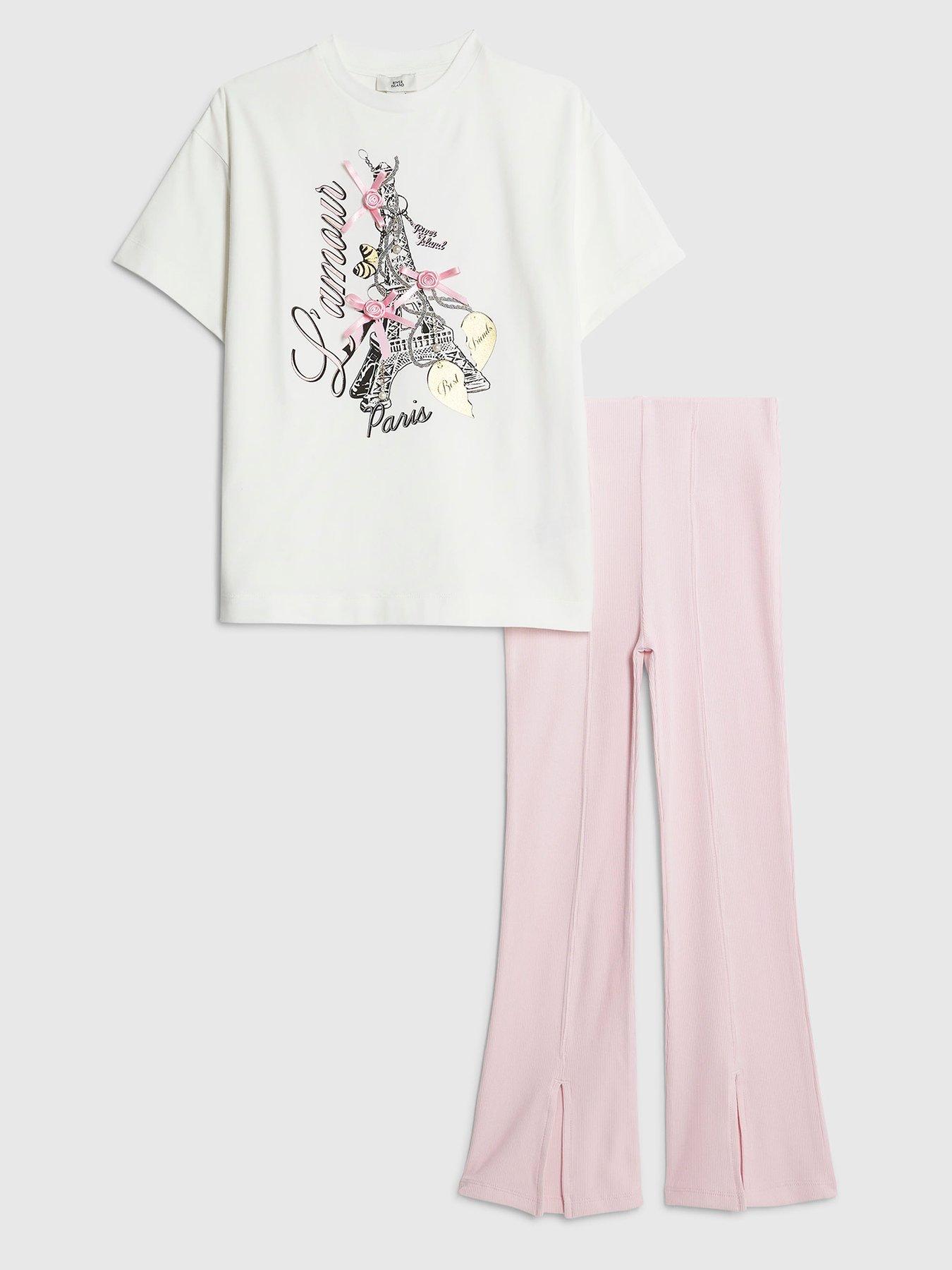 River Island Older Girls Lamour Paris T-Shirt Set - White