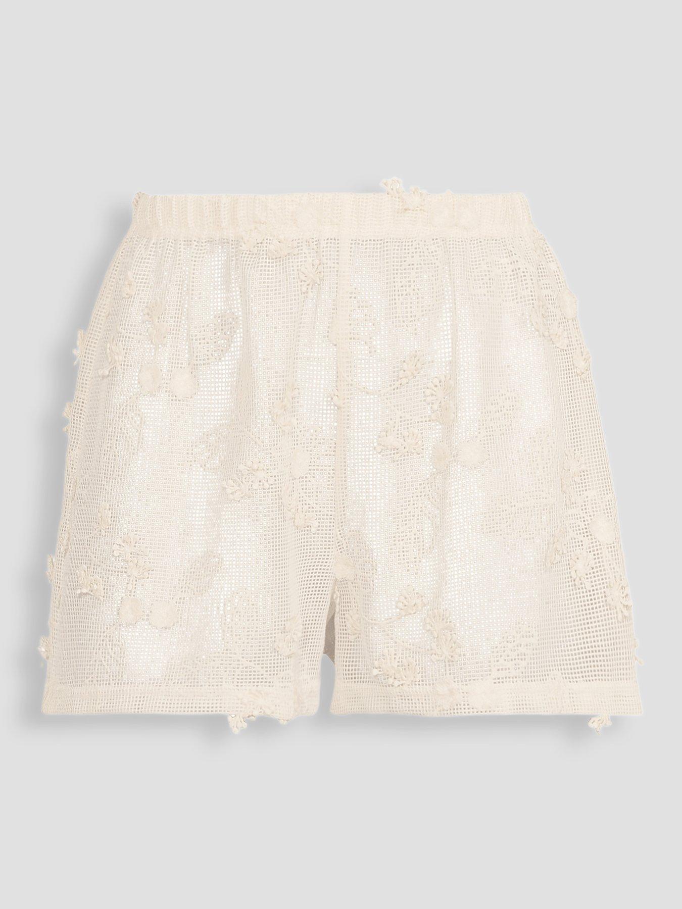 Image 7 of 7 of The Very Collection Sheer Lace Shorts Beach Co-Ord - Cream