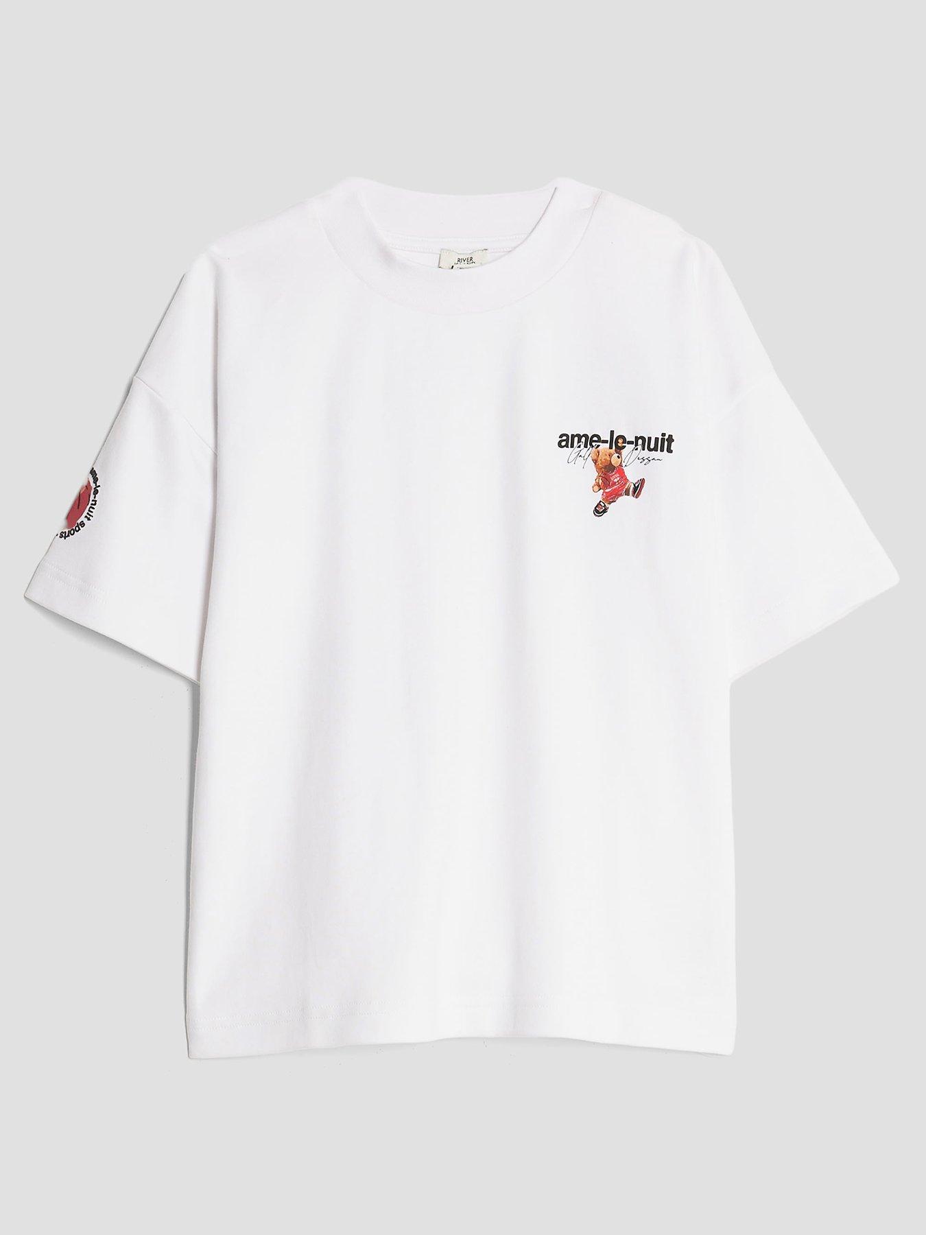 River Island Older Boys Back Print Ame Le Nuit Bear Baller T-Shirt - White