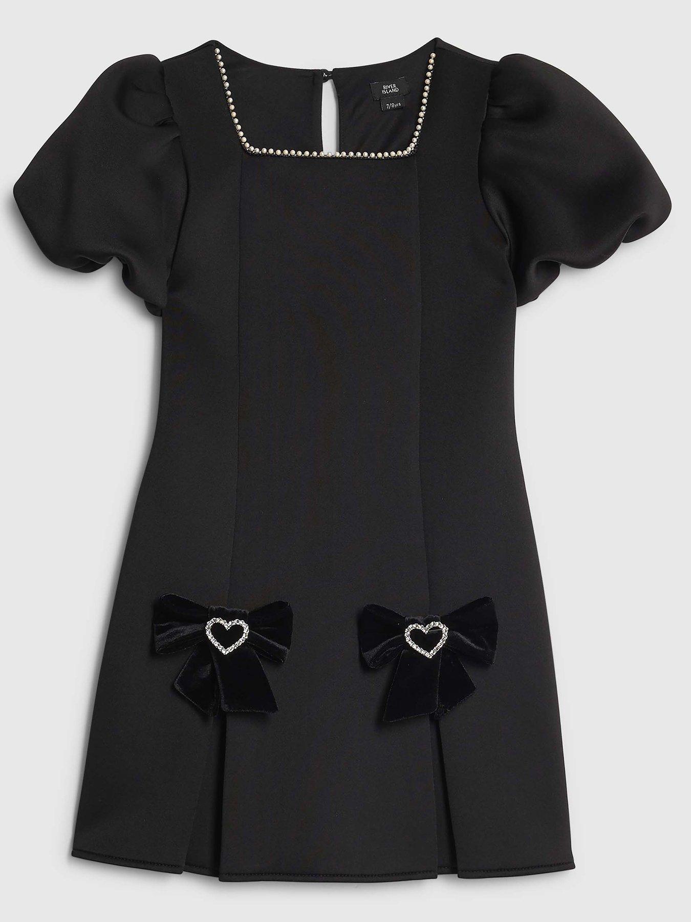 river-island-older-girls-bow-hem-puff-sleeve-dress-black