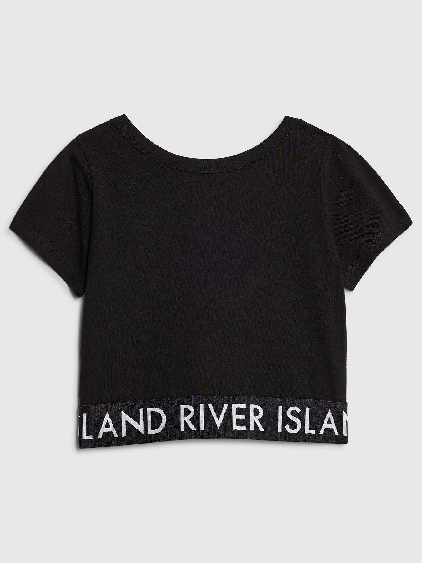 River Island Older Girls Cross Back Waistband Top - Black