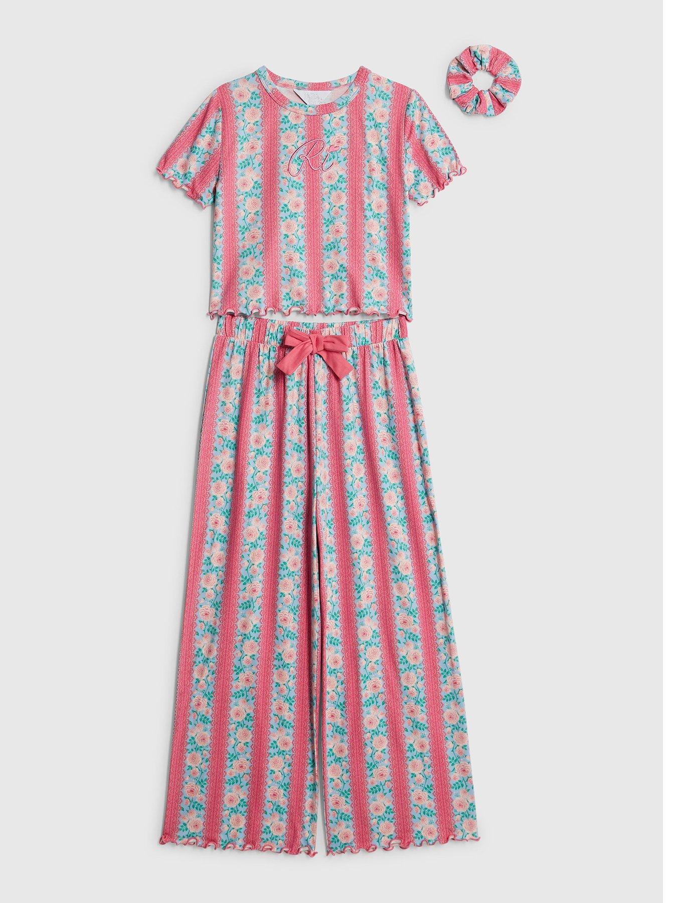 river-island-older-girls-ditsy-floral-pyjama-scrunchie-set-blue