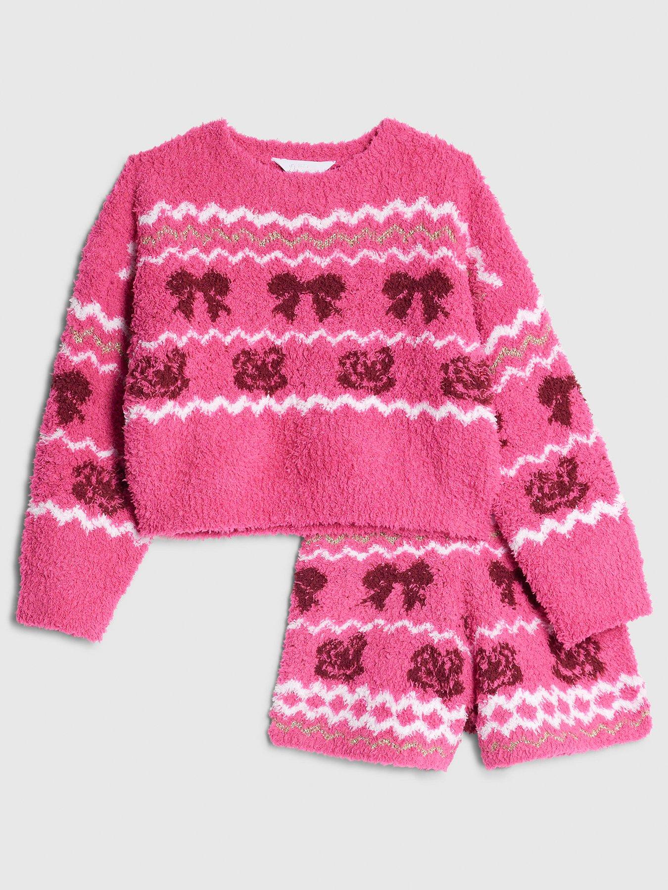 river-island-older-girls-cosy-bow-fairisle-loungewear-set-pink